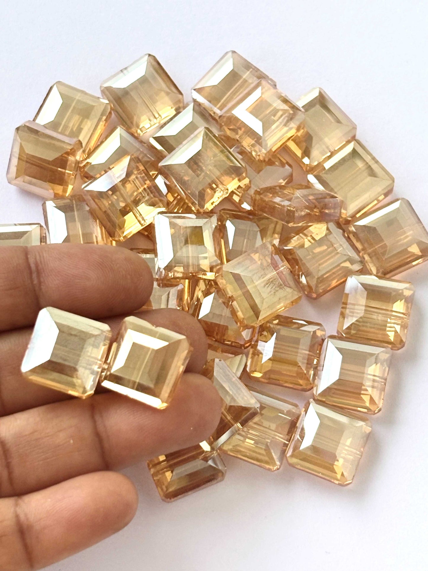 Champagne Gold Emerald Diamond Cut Glass Beads