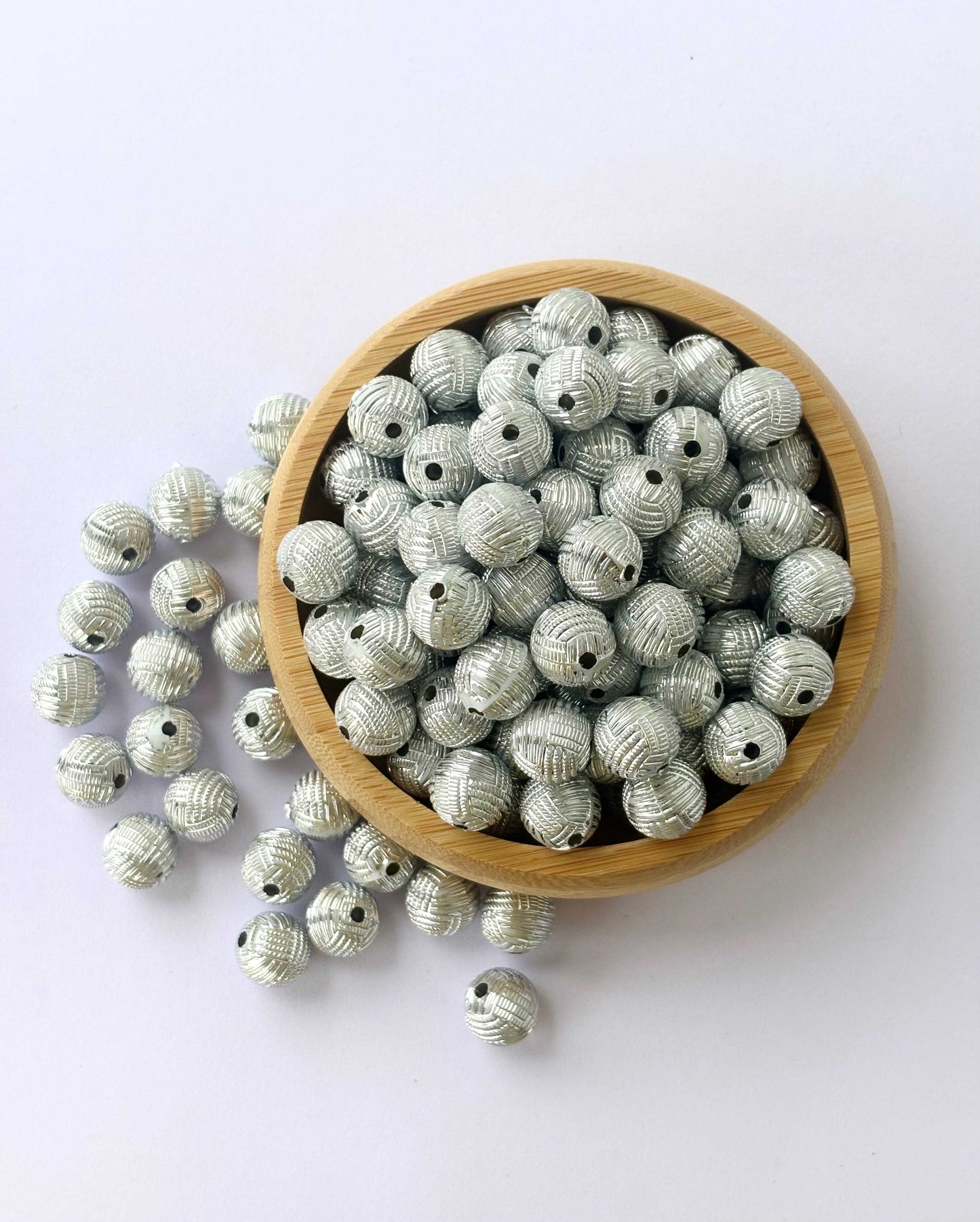 Silver Woven Basketweave Textured Acrylic Beads