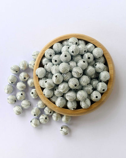 Silver Woven Basketweave Textured Acrylic Beads