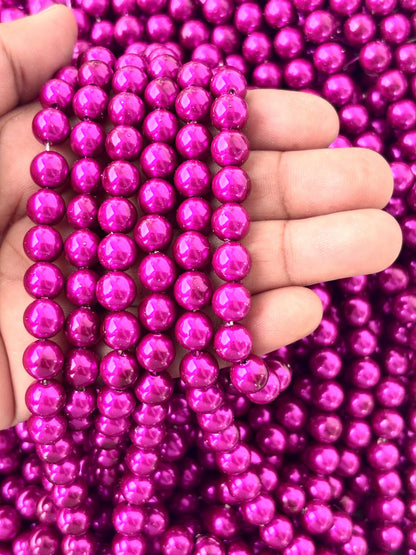 Metallic Fuchsia Pearl Beads 8MM