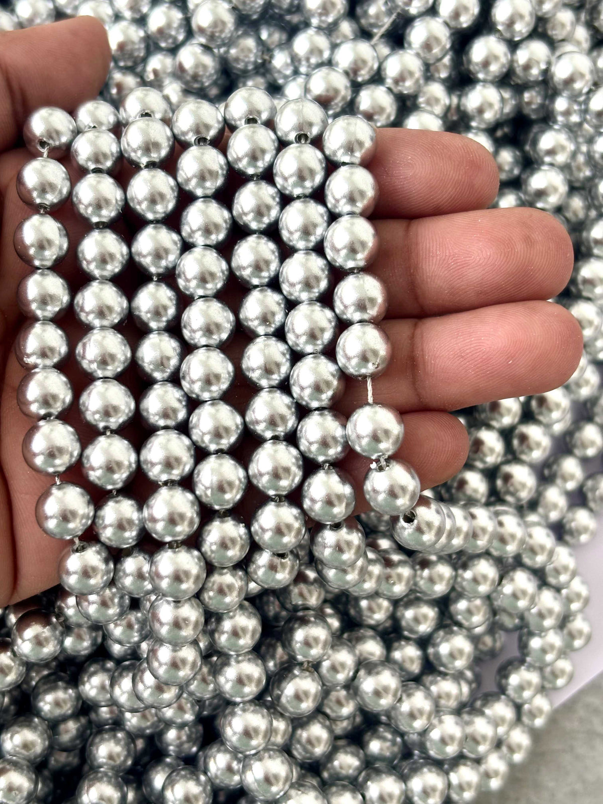 Metallic Light Silver Pearl Beads 8MM