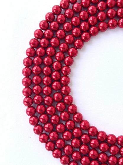 Metallic Crimson Red Pearl Beads 8MM