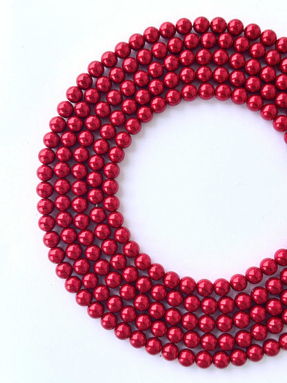 Metallic Crimson Red Pearl Beads 8MM