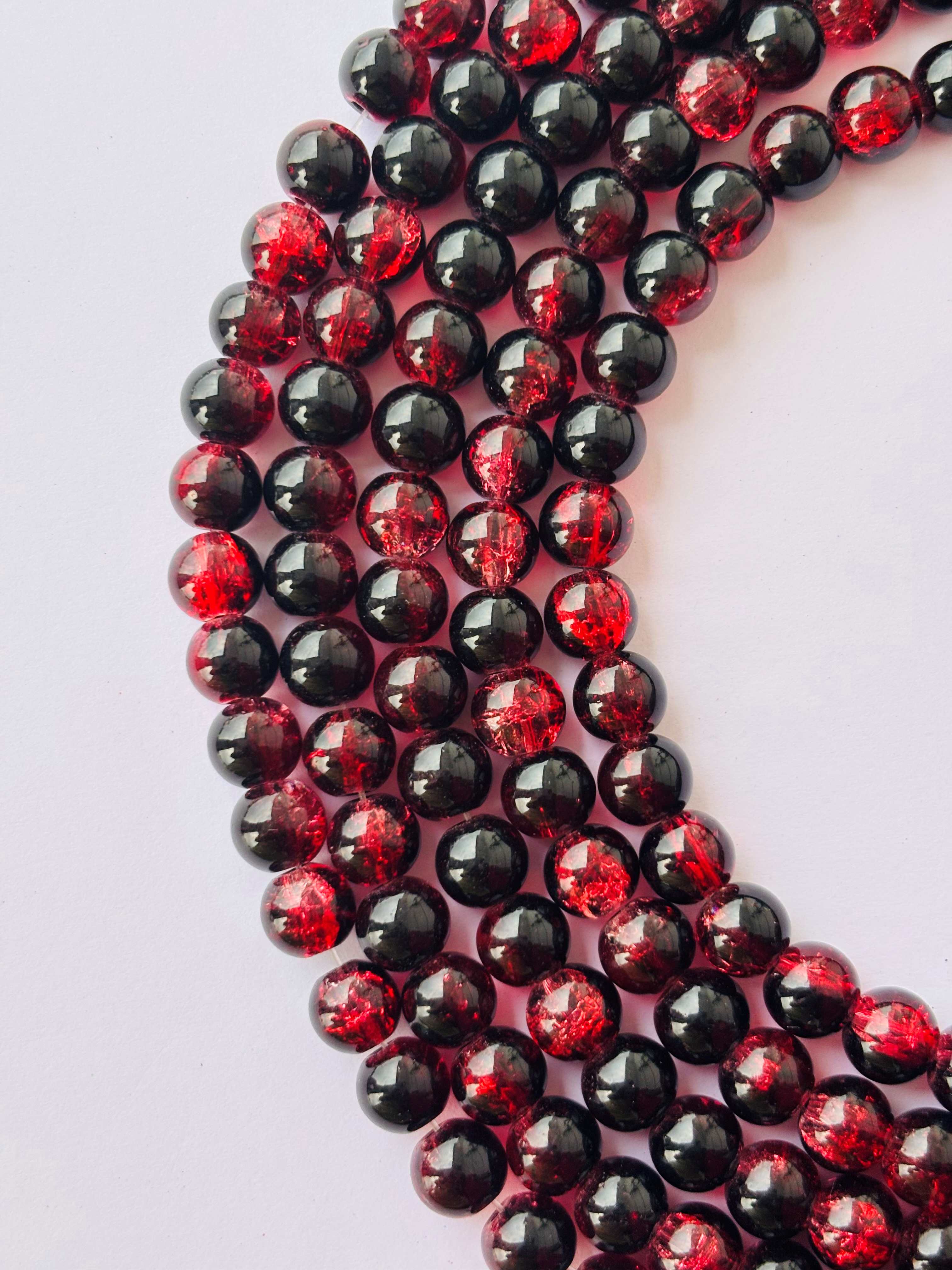 Red and Black Crackle Glass Beads 8MM 30 Inches
