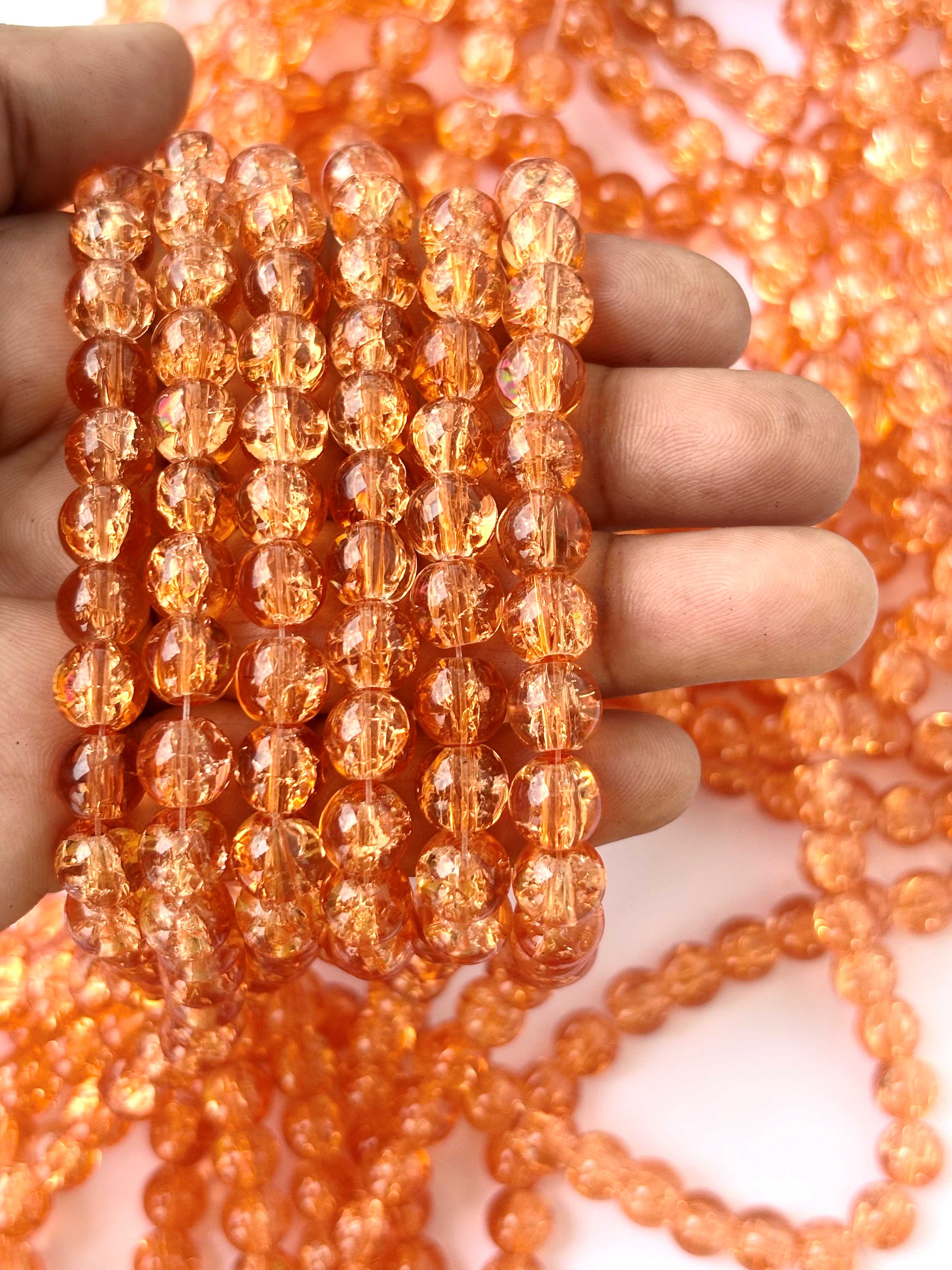 Amber Orange Crackle Glass Beads 8MM 30 Inches