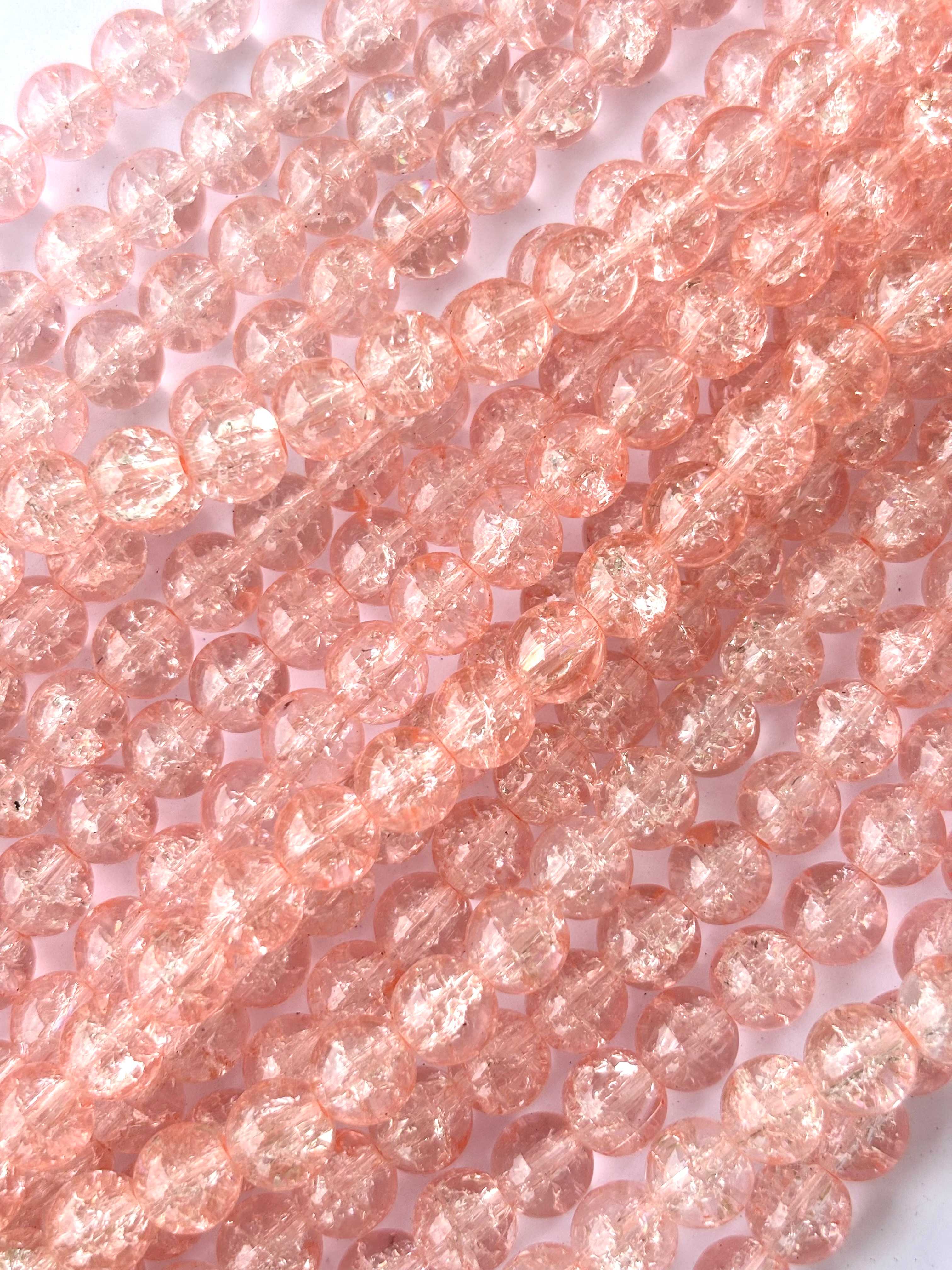 Peach Pink Crackle Glass Beads 8MM 30 Inches