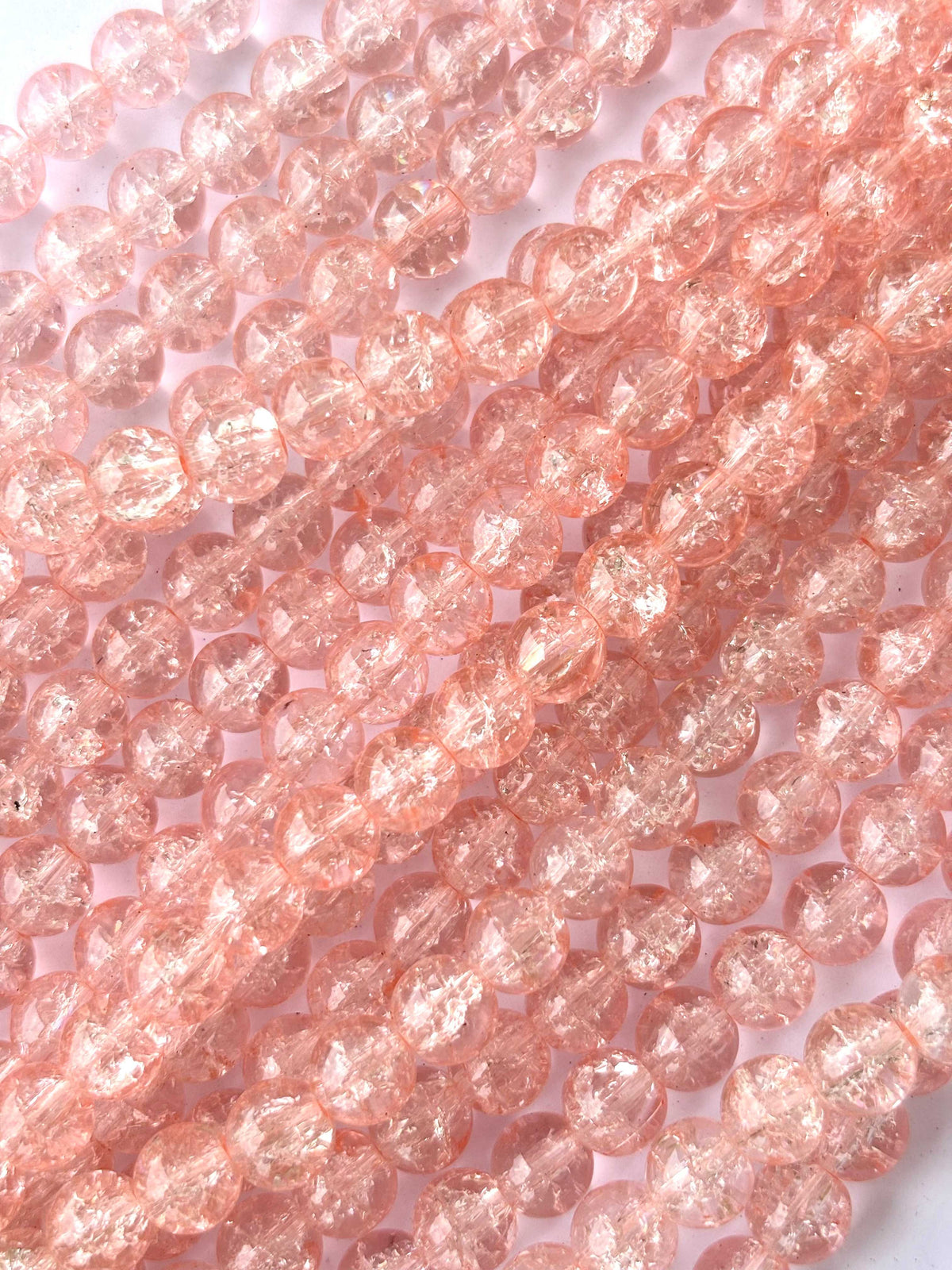 Peach Pink Crackle Glass Beads 8MM 30 Inches