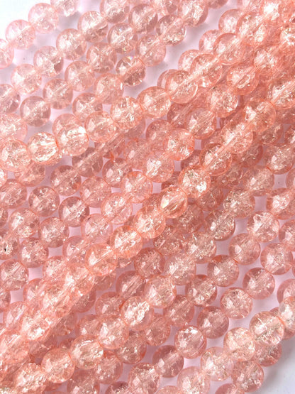 Peach Pink Crackle Glass Beads 8MM 30 Inches