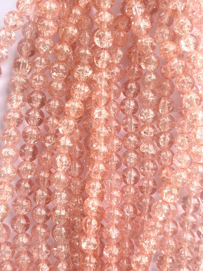 Peach Pink Crackle Glass Beads 8MM 30 Inches