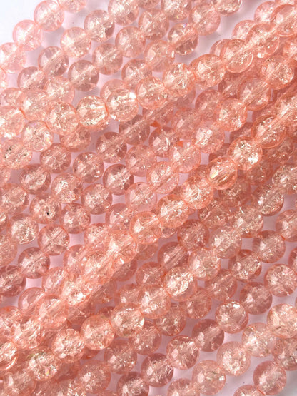 Peach Pink Crackle Glass Beads 8MM 30 Inches