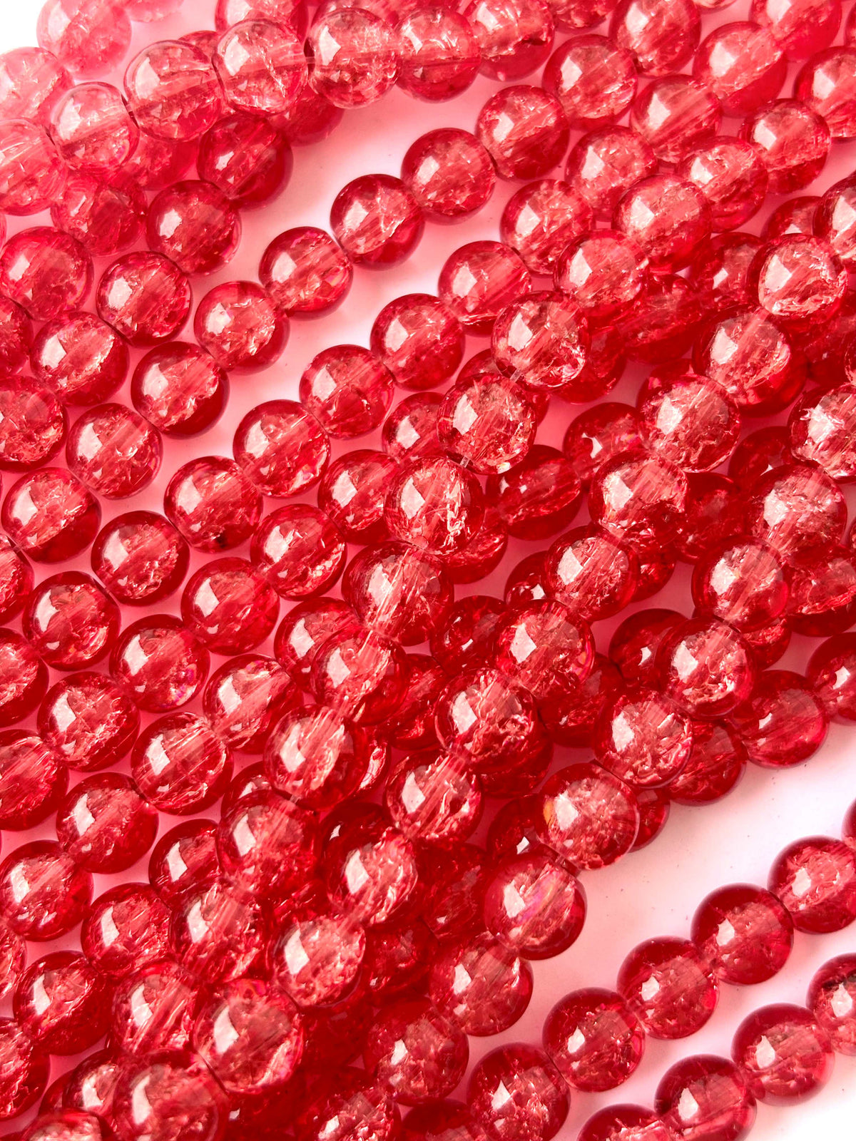 Cherry Red Crackle Glass Beads 8MM 30 Inches