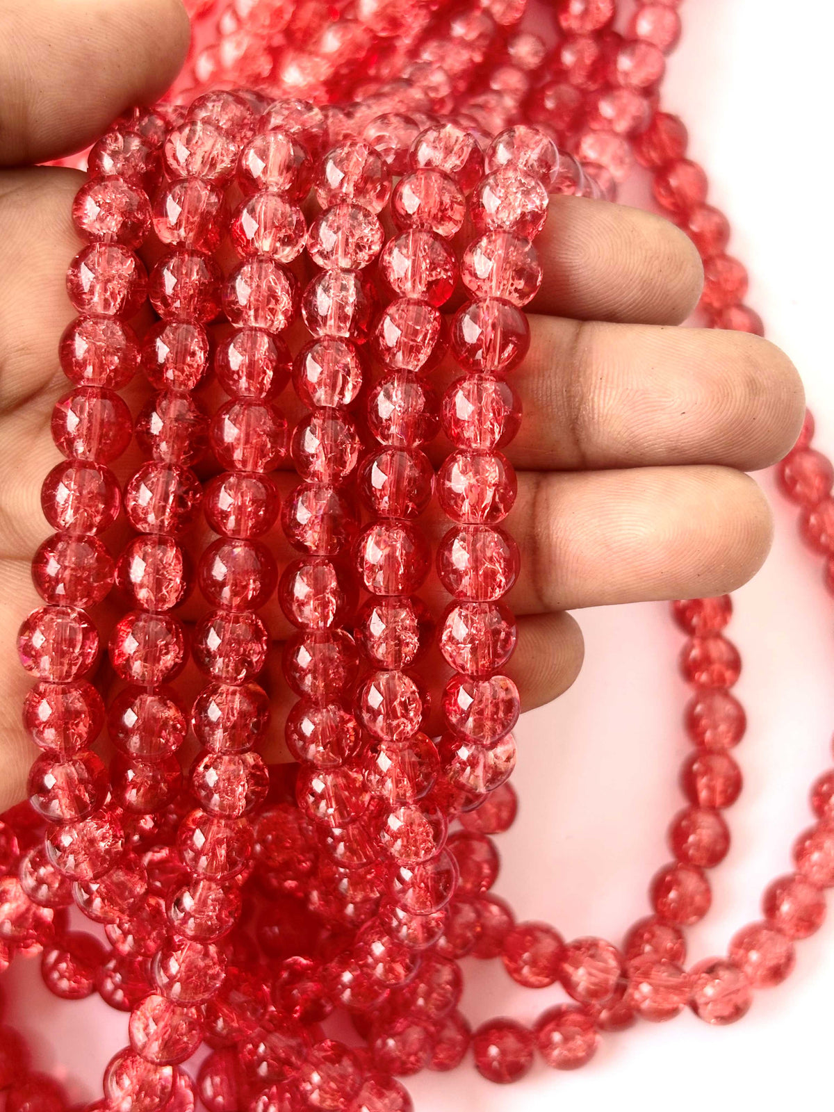 Cherry Red Crackle Glass Beads 8MM 30 Inches