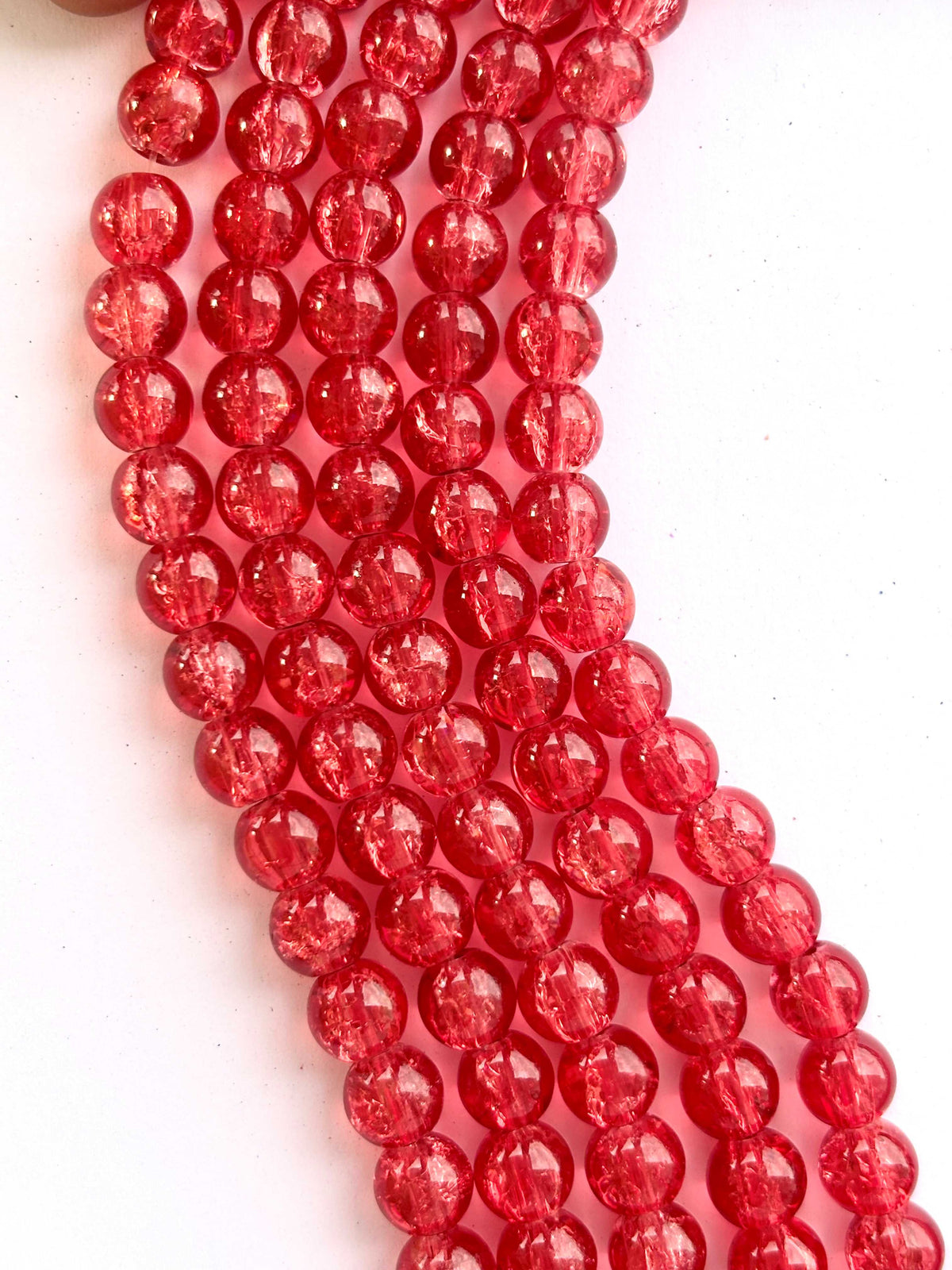 Cherry Red Crackle Glass Beads 8MM 30 Inches