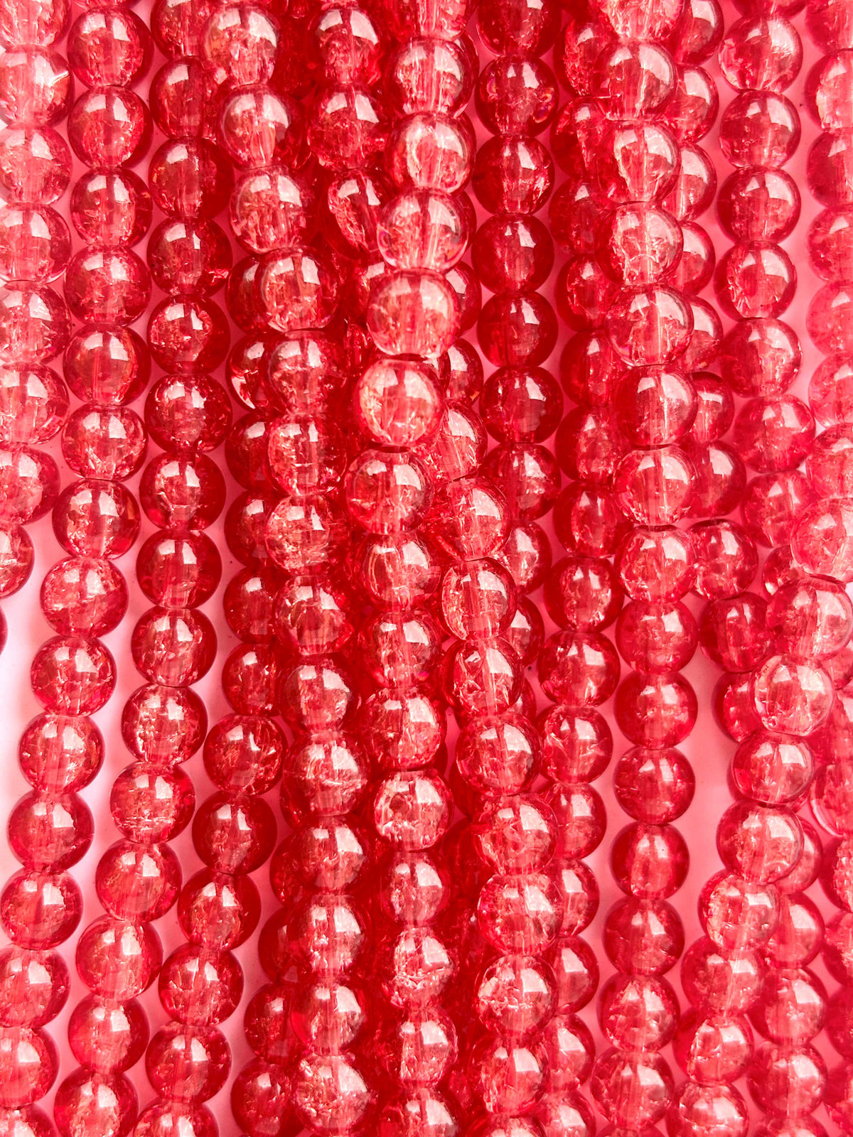 Cherry Red Crackle Glass Beads 8MM 30 Inches