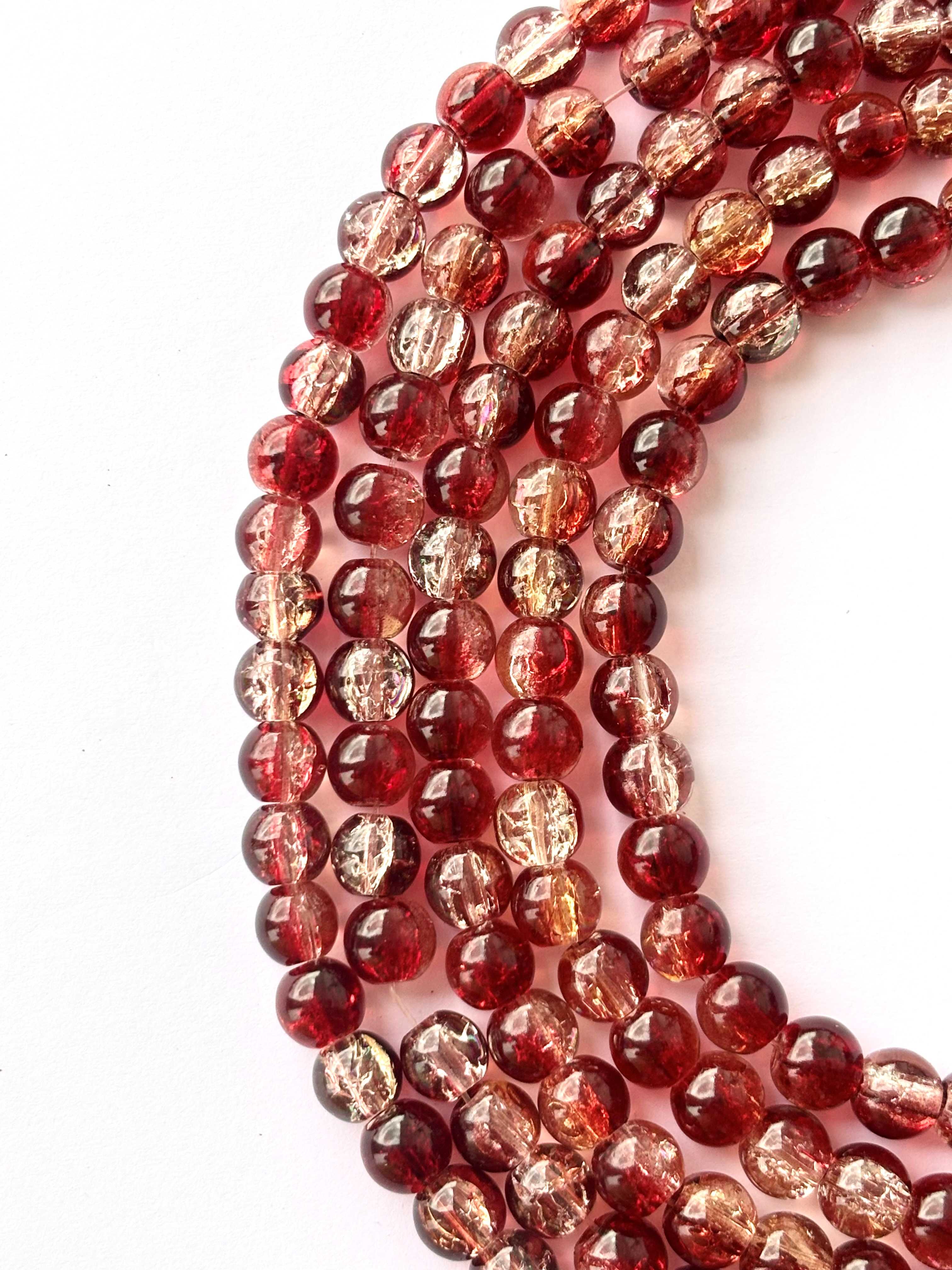 Wine Red Crackle Glass Beads 8MM 30 Inches