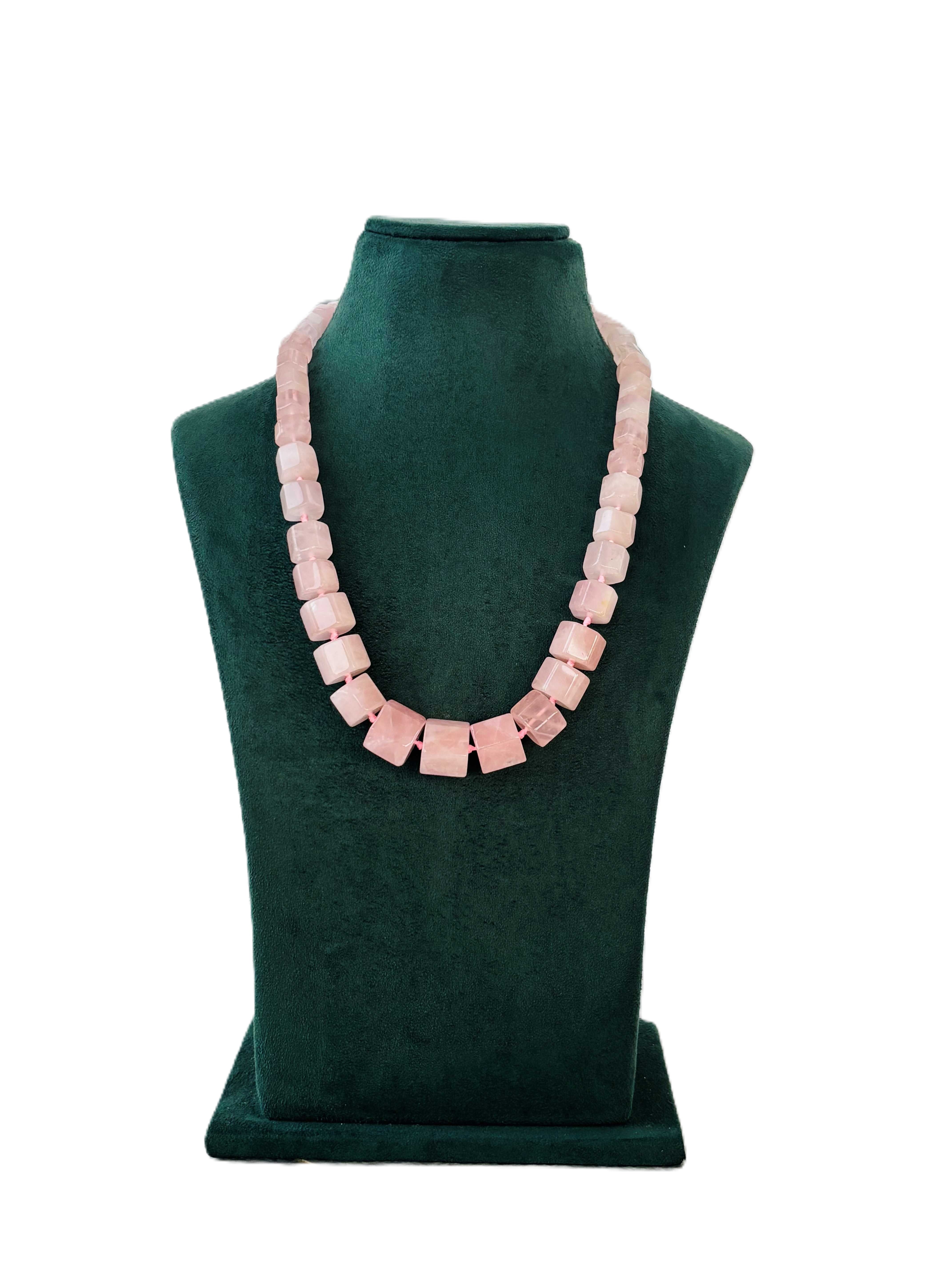 Rose Quartz Chunky Cube Necklace