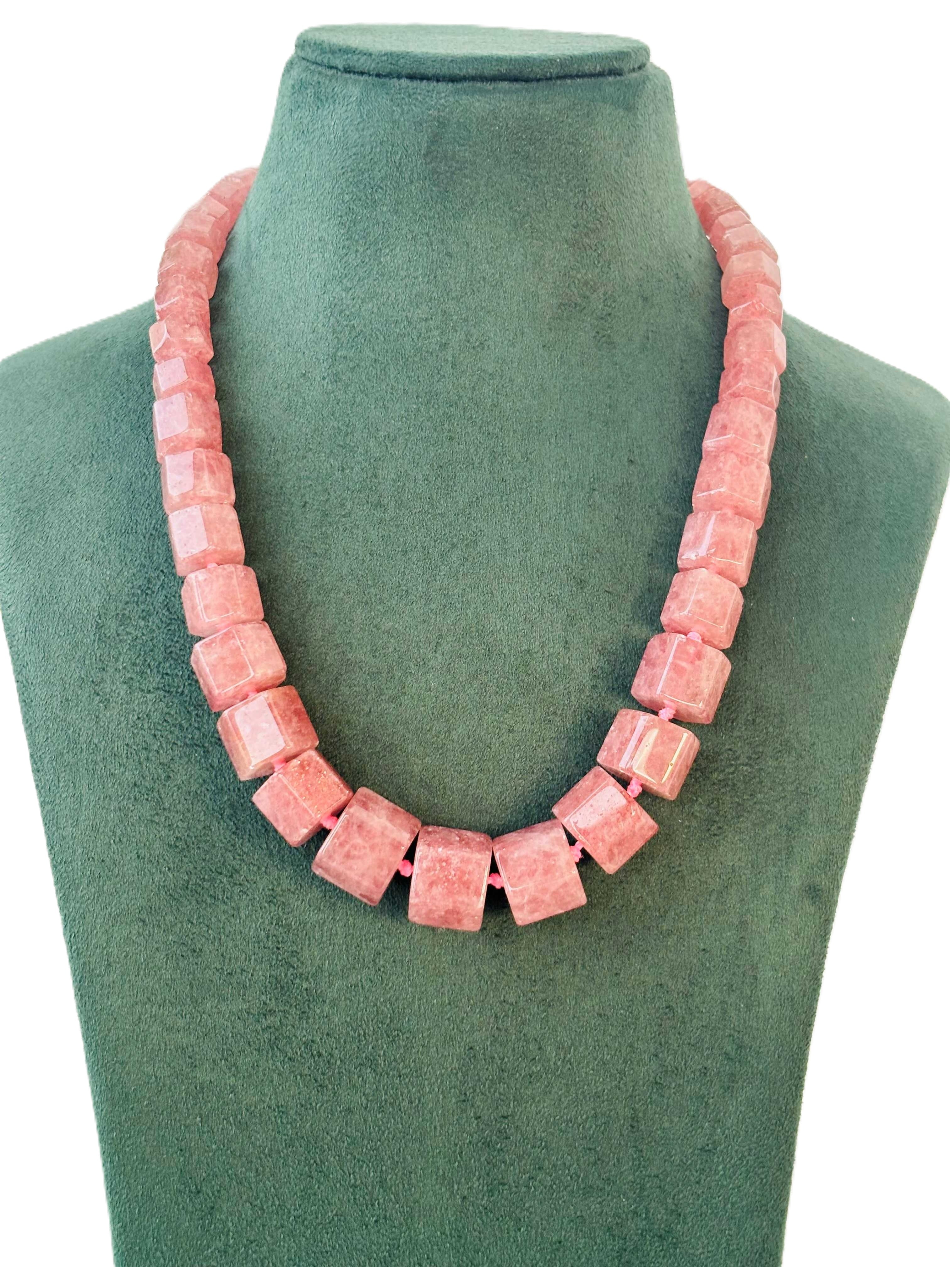 Strawberry Quartz Chunky Cube Necklace