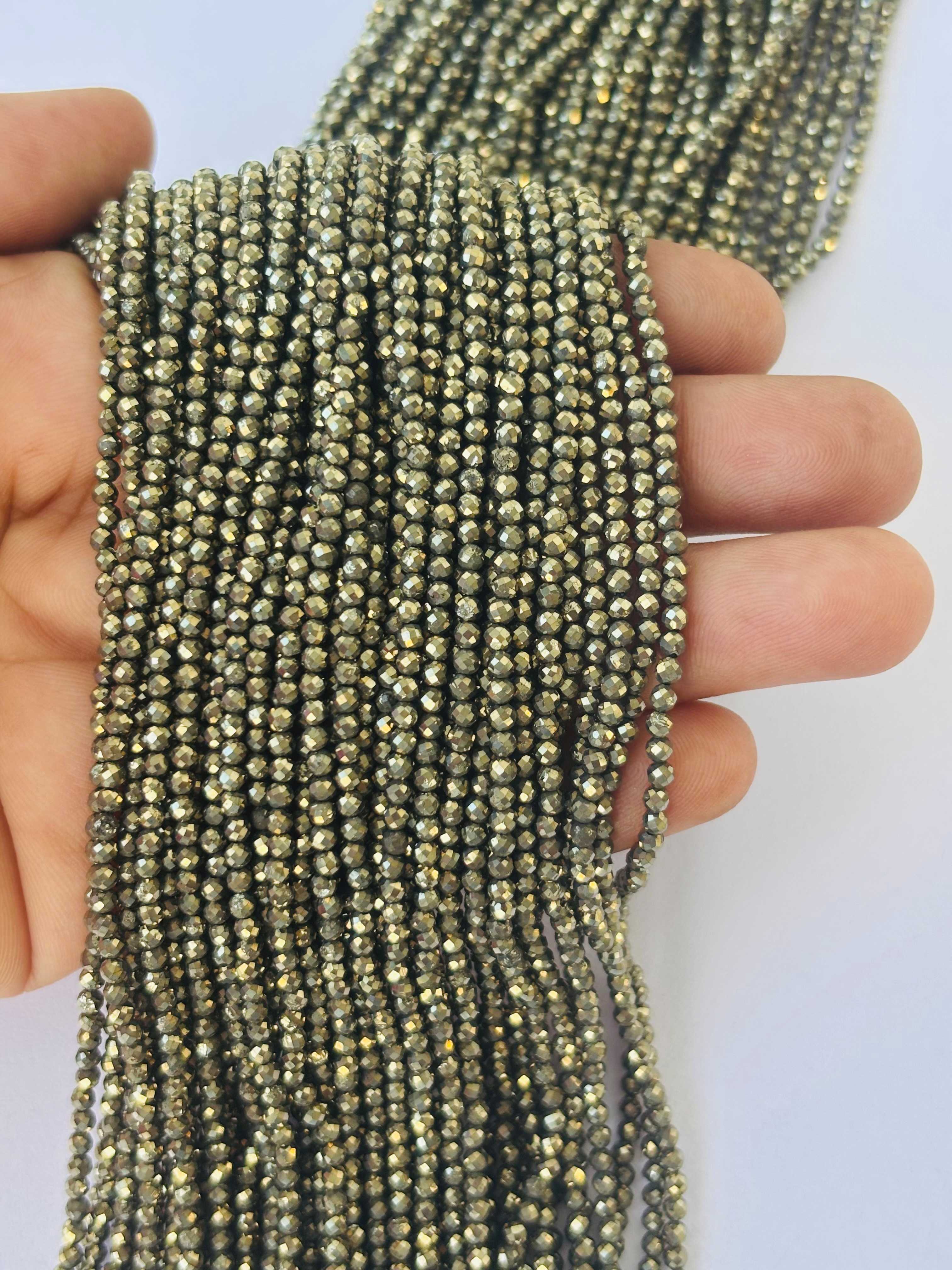 Faceted Pyrite Gemstone Beads 2MM
