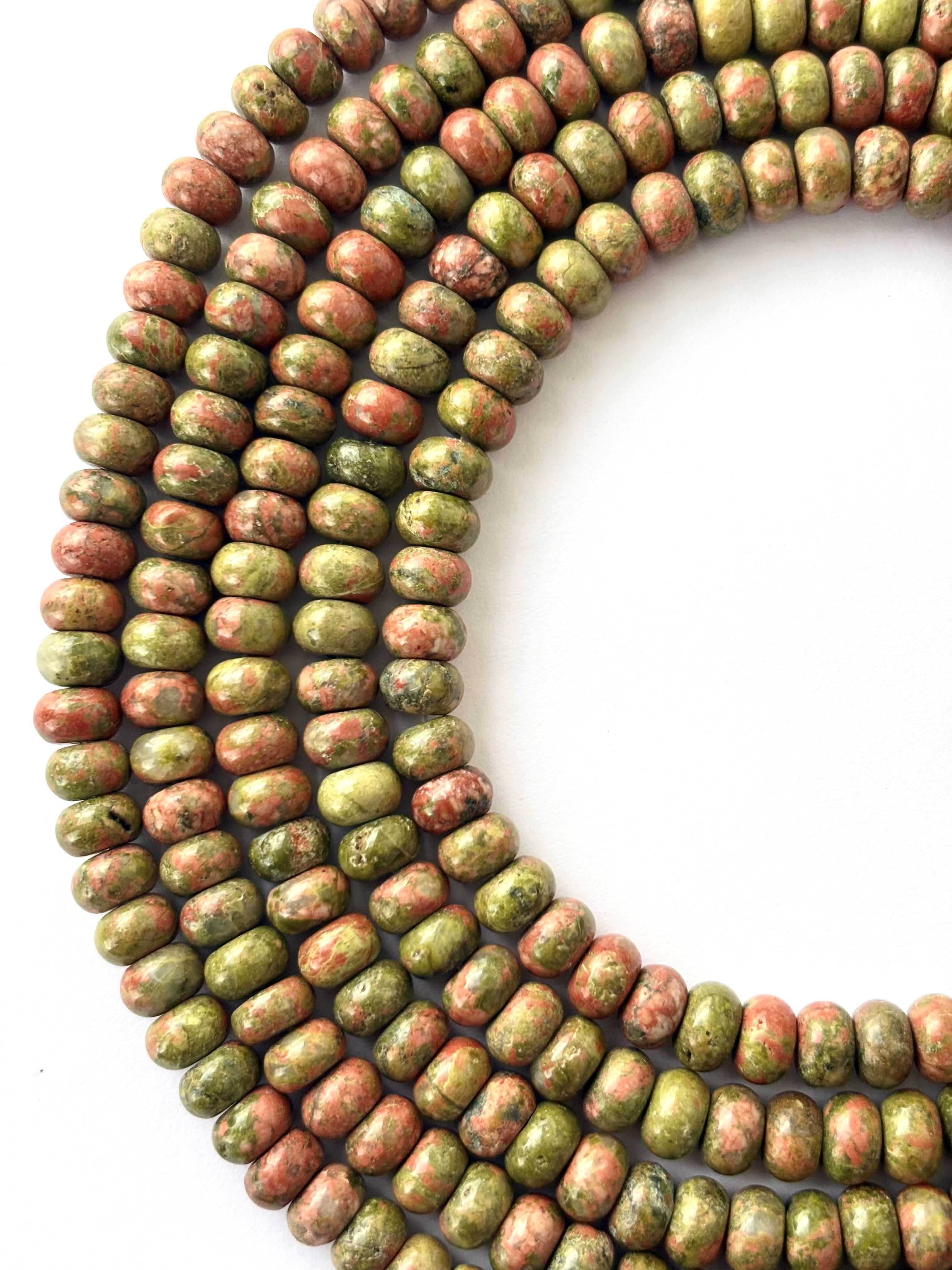 Natural Unakite Smooth Rondelle Beads