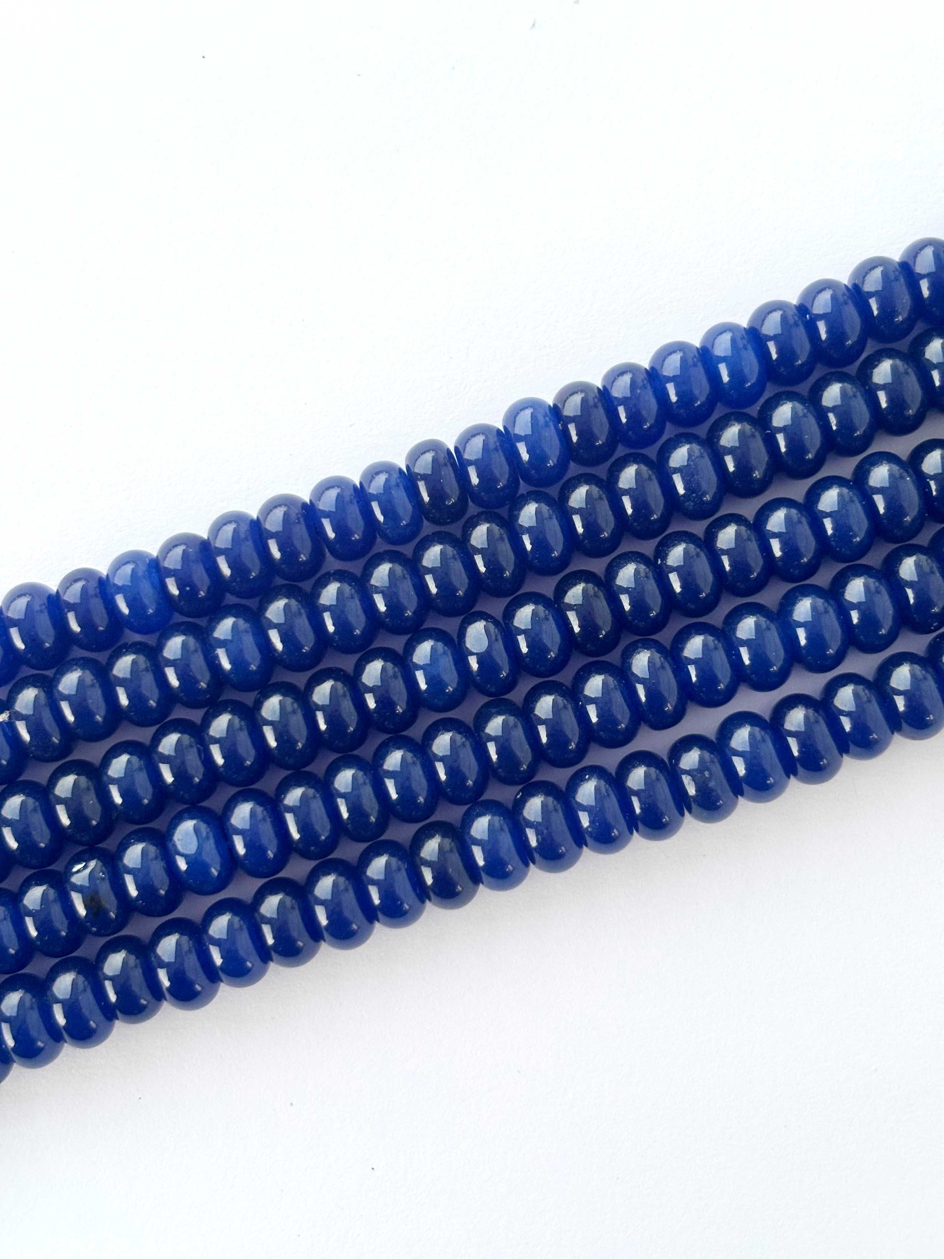 Smooth Dark Blue Jade Rondelle Beads