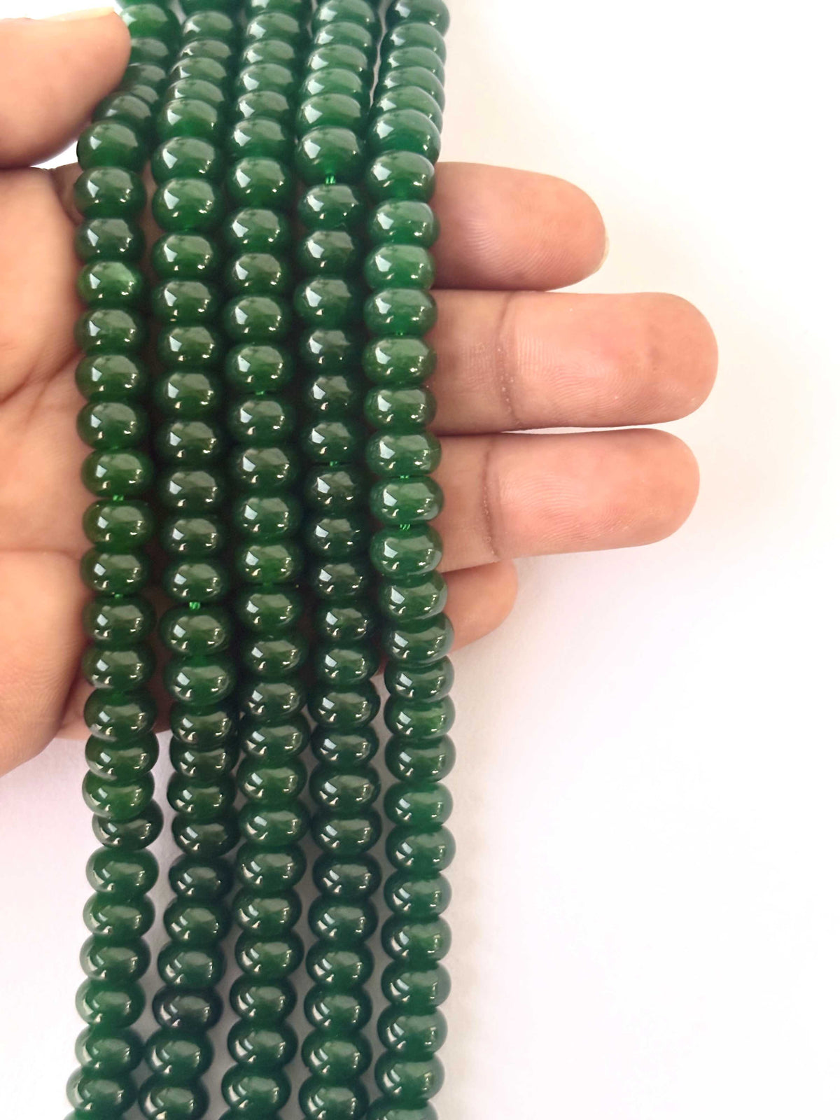 Smooth Dark Green Jade Rondelle Beads