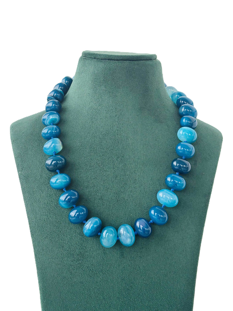 Blue Agate Pebble Beads Necklace