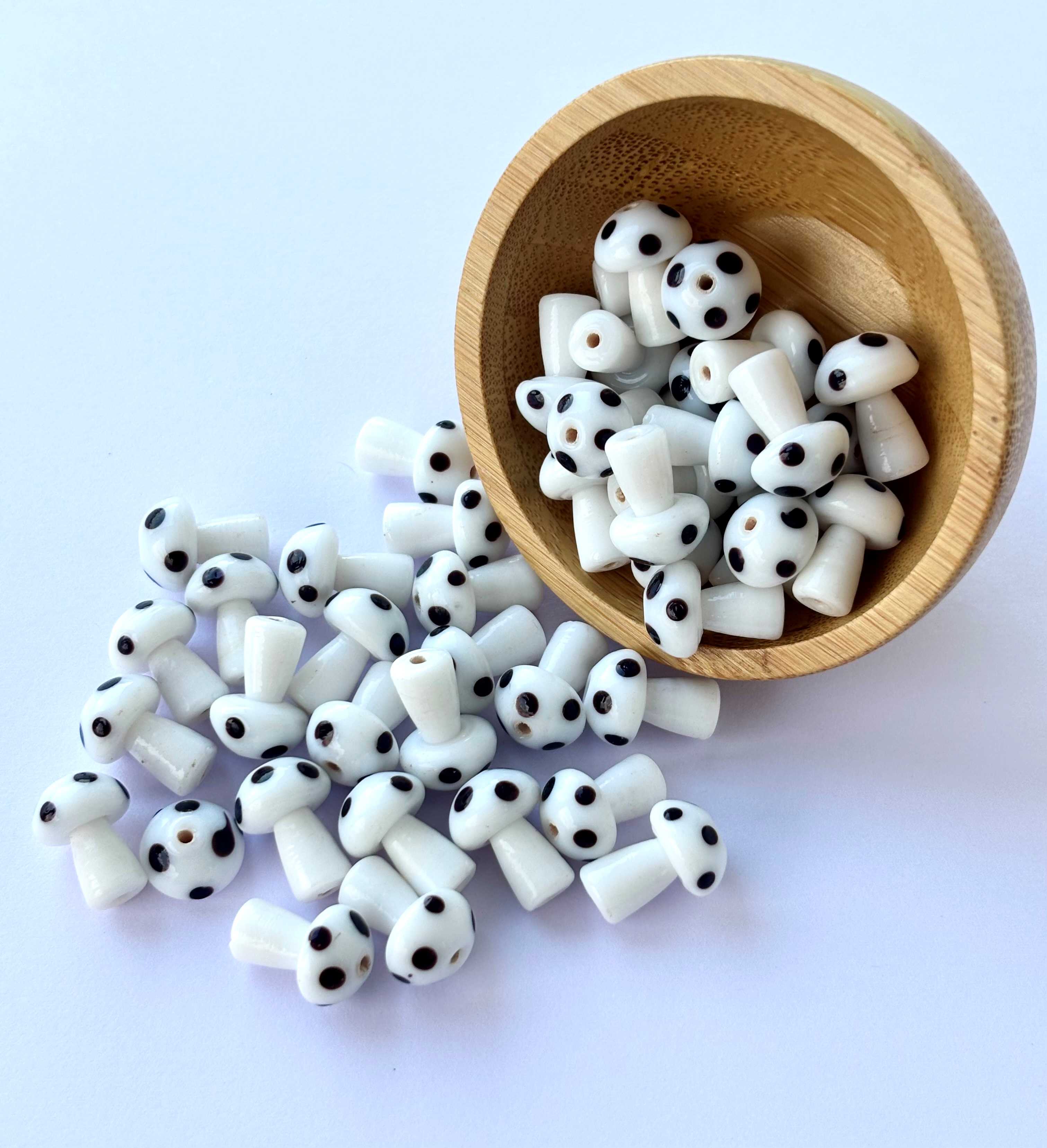 10 Pieces of Artisan White Mushroom Glass Beads