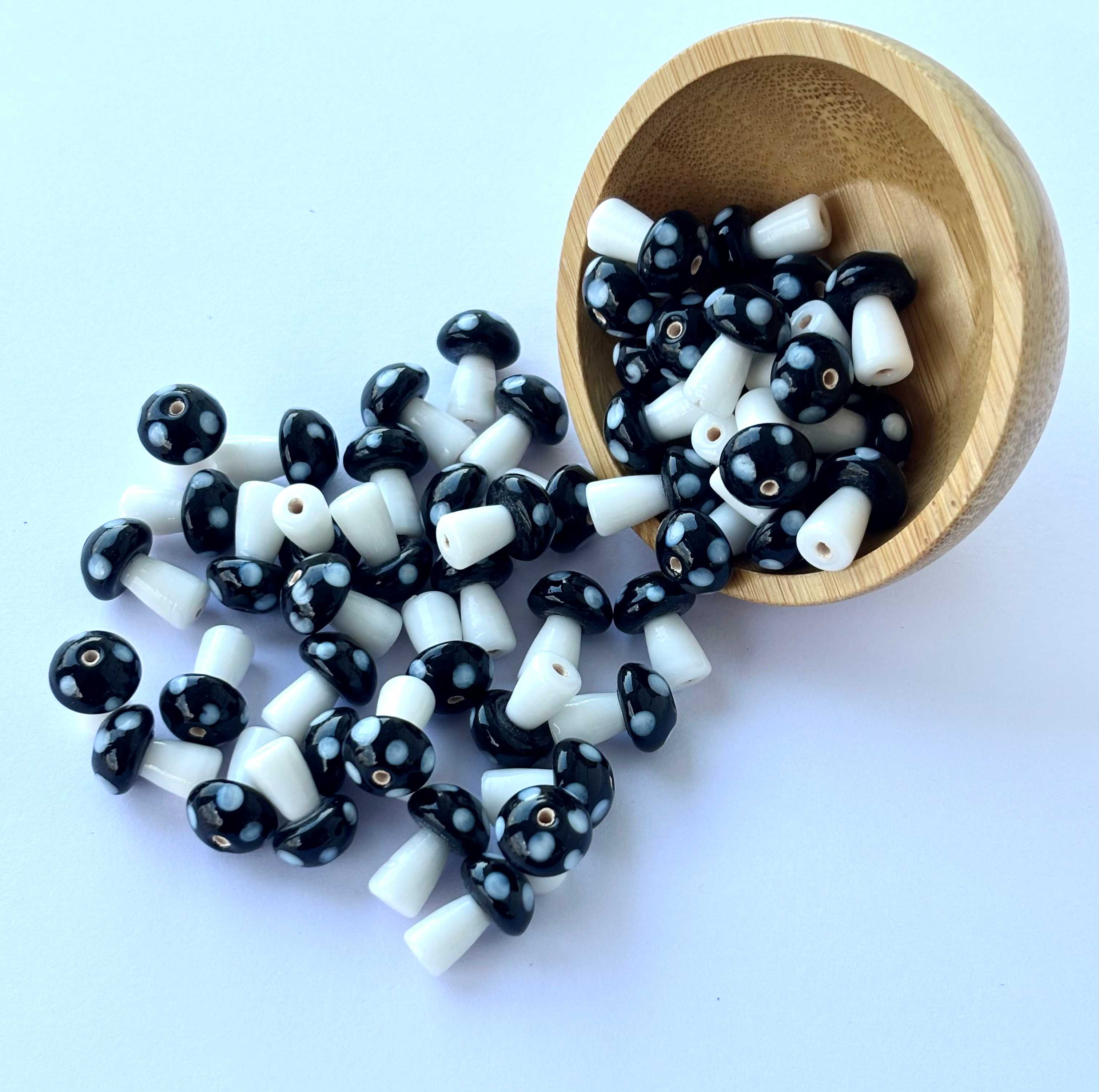 10 Pieces of Artisan Black Mushroom Glass Beads