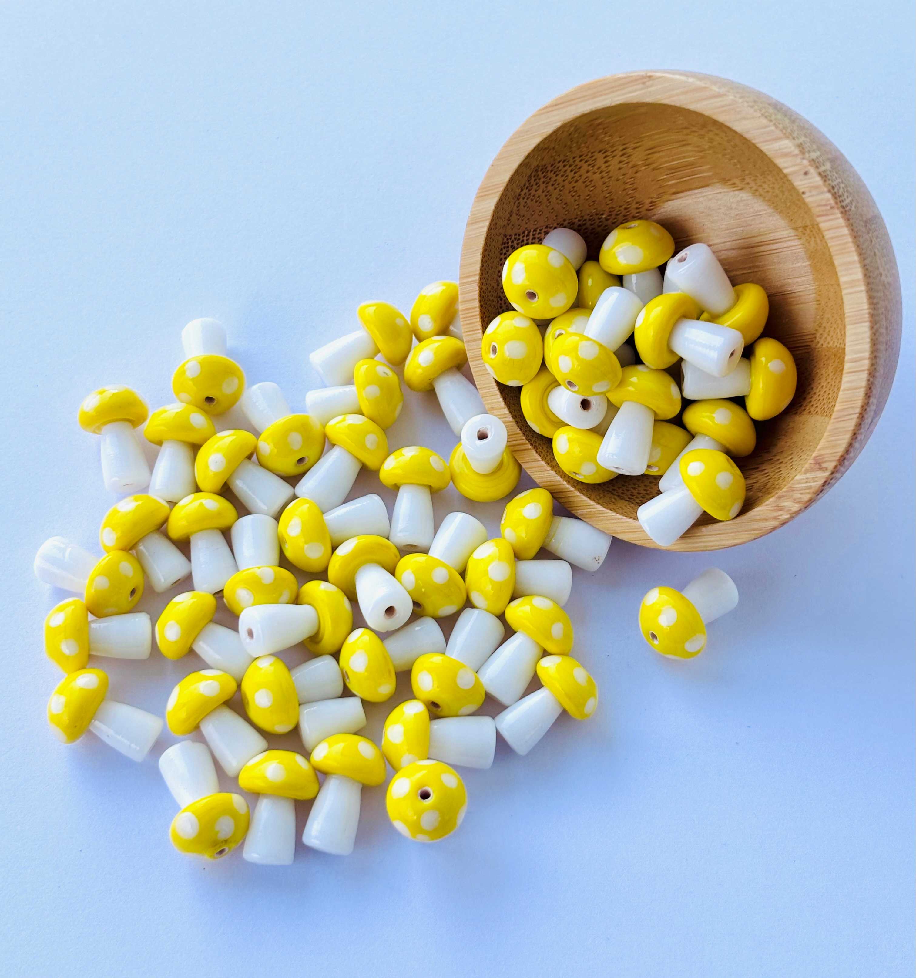 10 Pieces of Artisan Yellow Mushroom Glass Beads