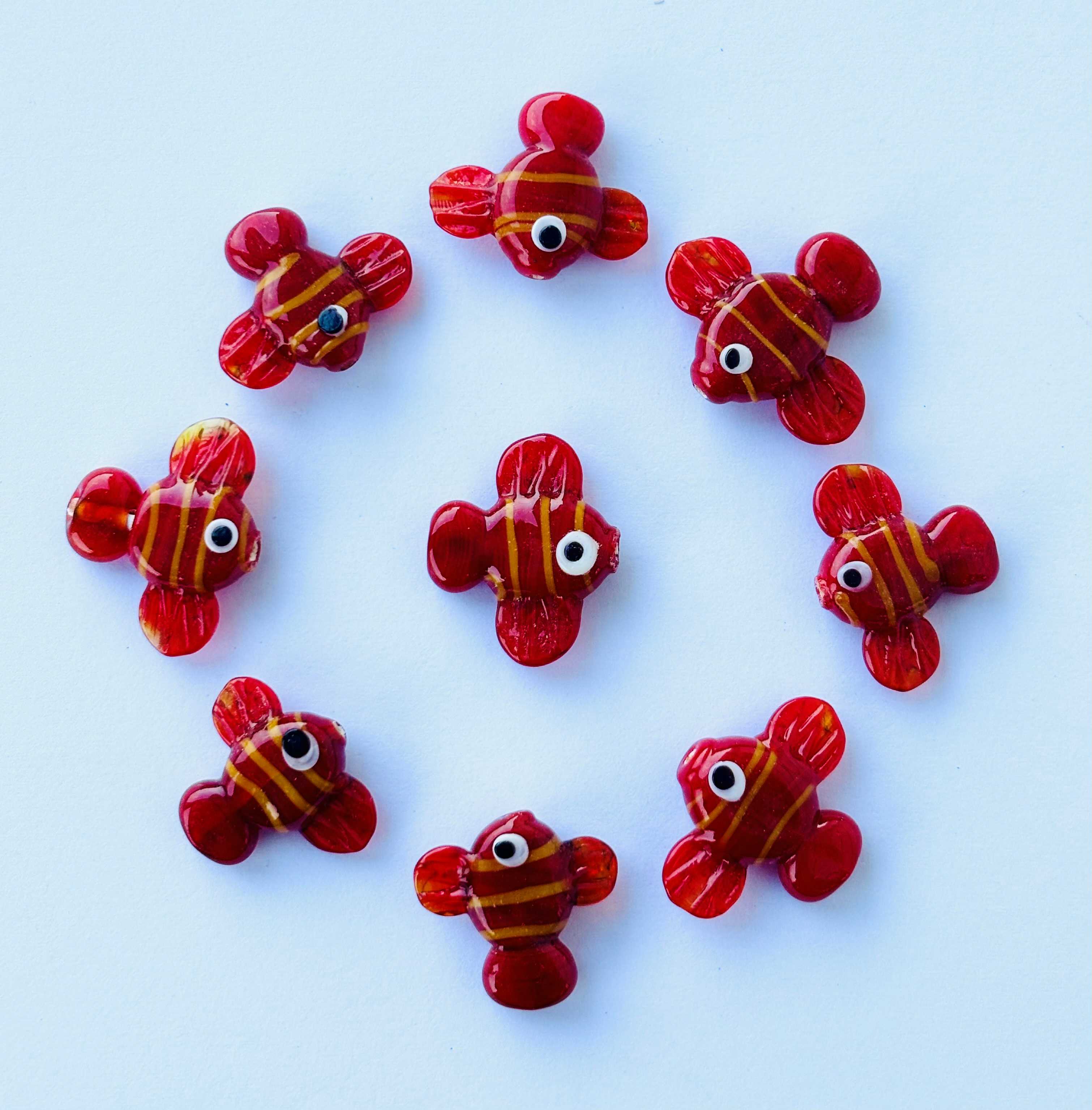 Handmade Red Golden Fish Lampwork Glass Beads