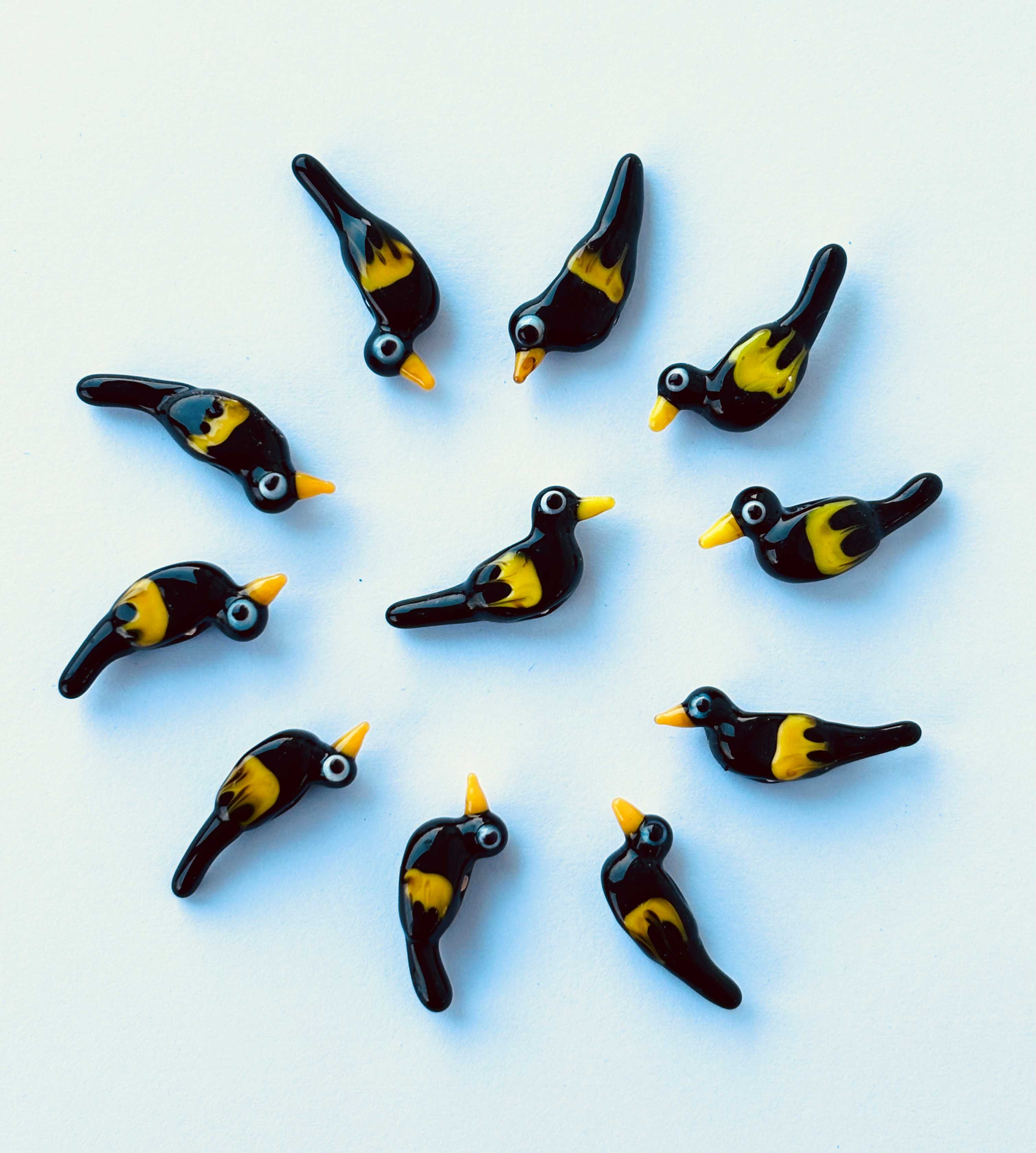 Handmade Black and Yellow Bird Lampwork Glass Beads