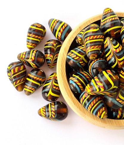 Brown Striped Teardrop Lampwork Glass Beads