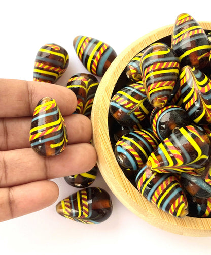 Brown Striped Teardrop Lampwork Glass Beads