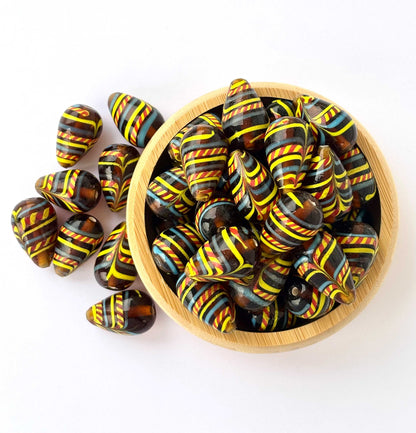 Brown Striped Teardrop Lampwork Glass Beads