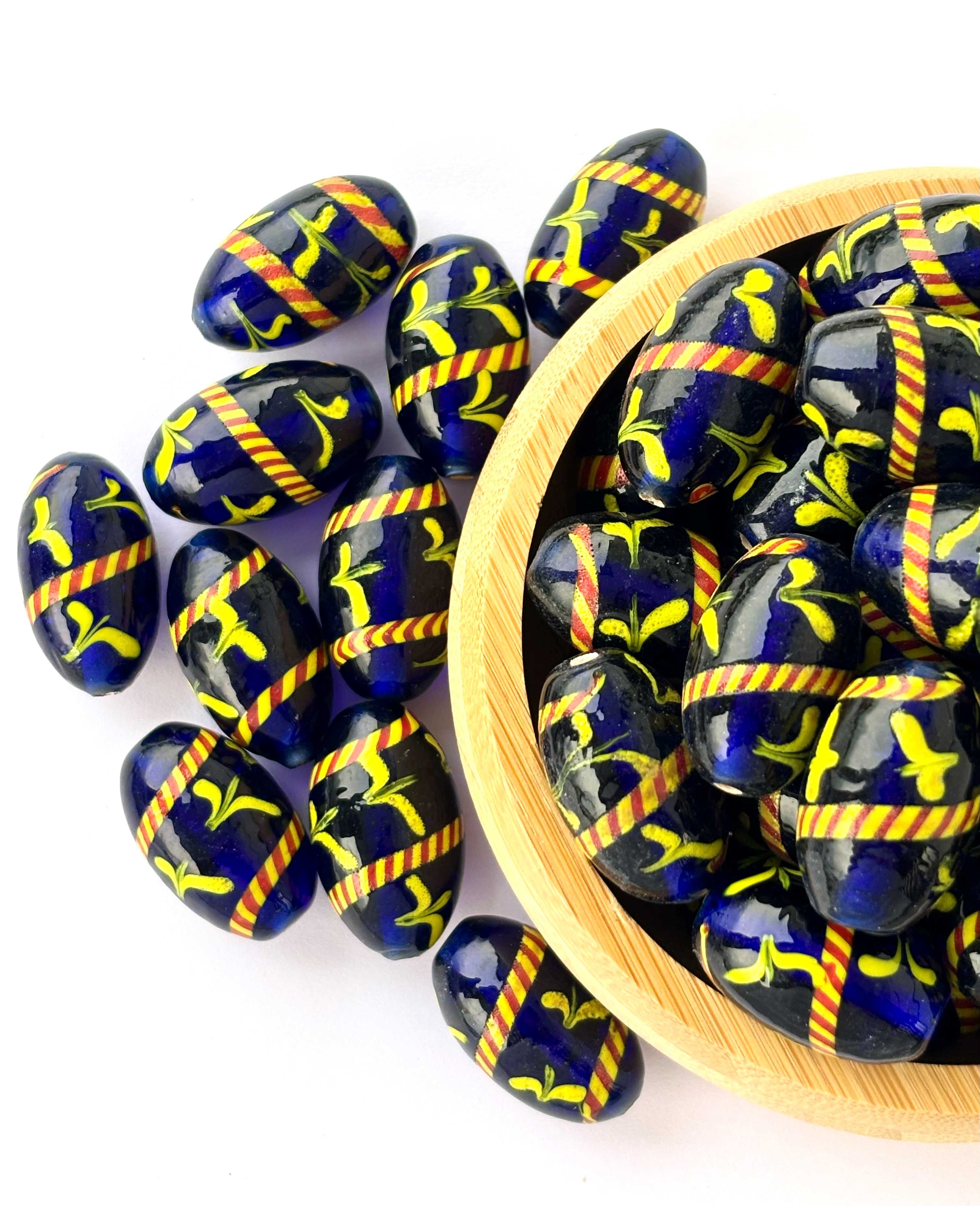 Cobalt Blue Striped Lampwork Glass Beads