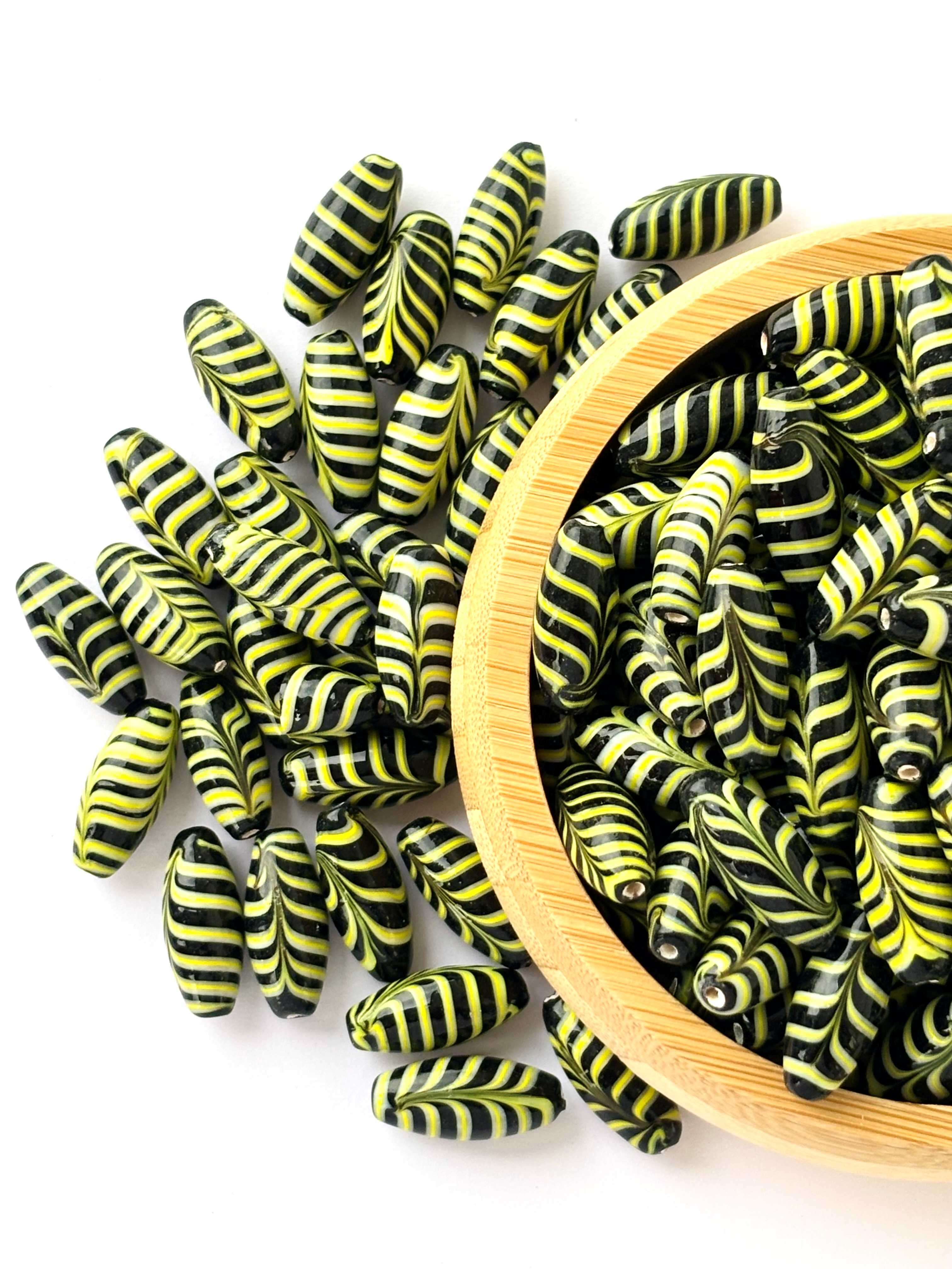 Black and Yellow Chevron Glass Beads