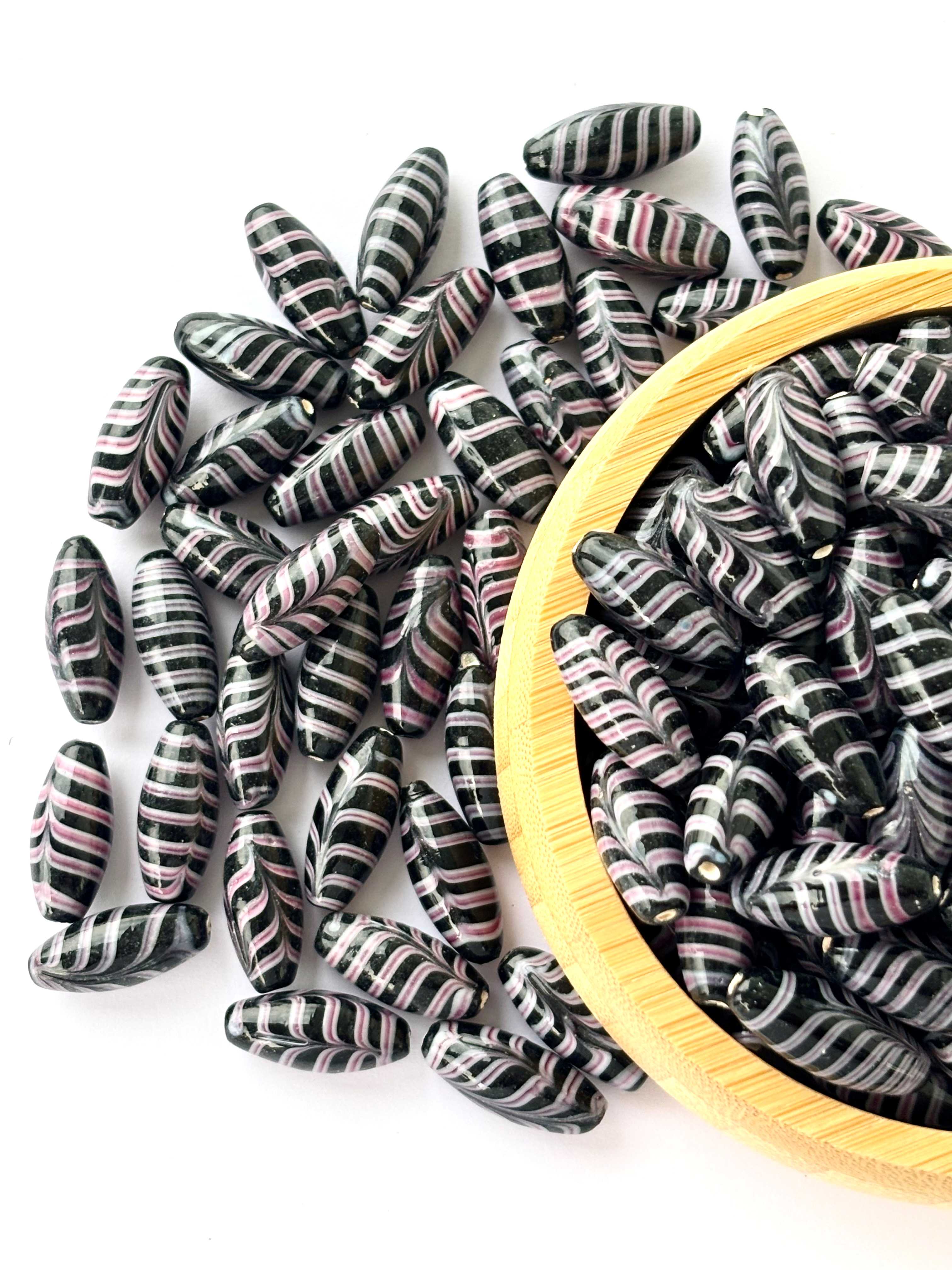 Pink and Black Chevron Glass Beads