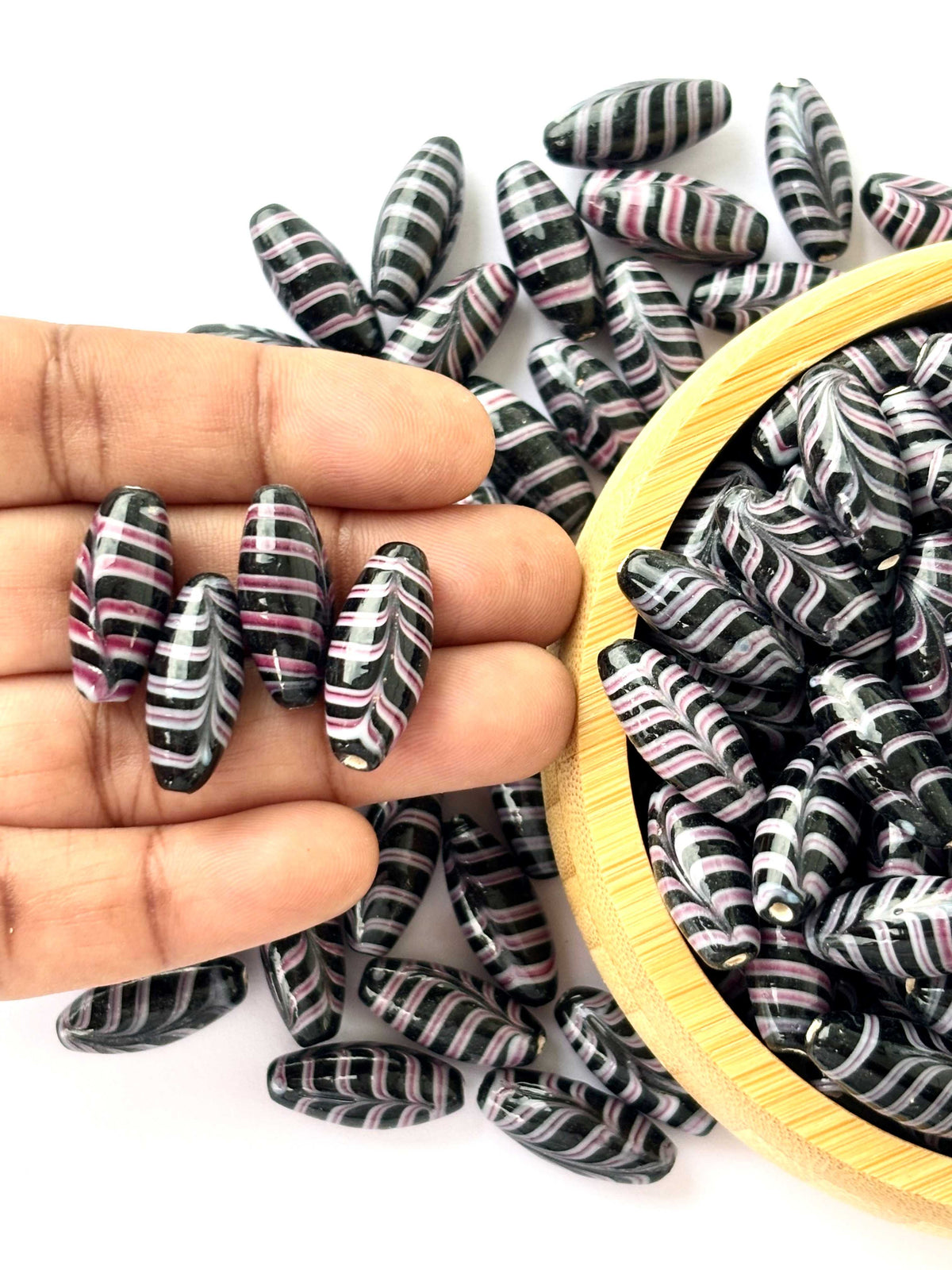 Pink and Black Chevron Glass Beads