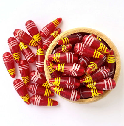 Red Patterned Teardrop Glass Beads