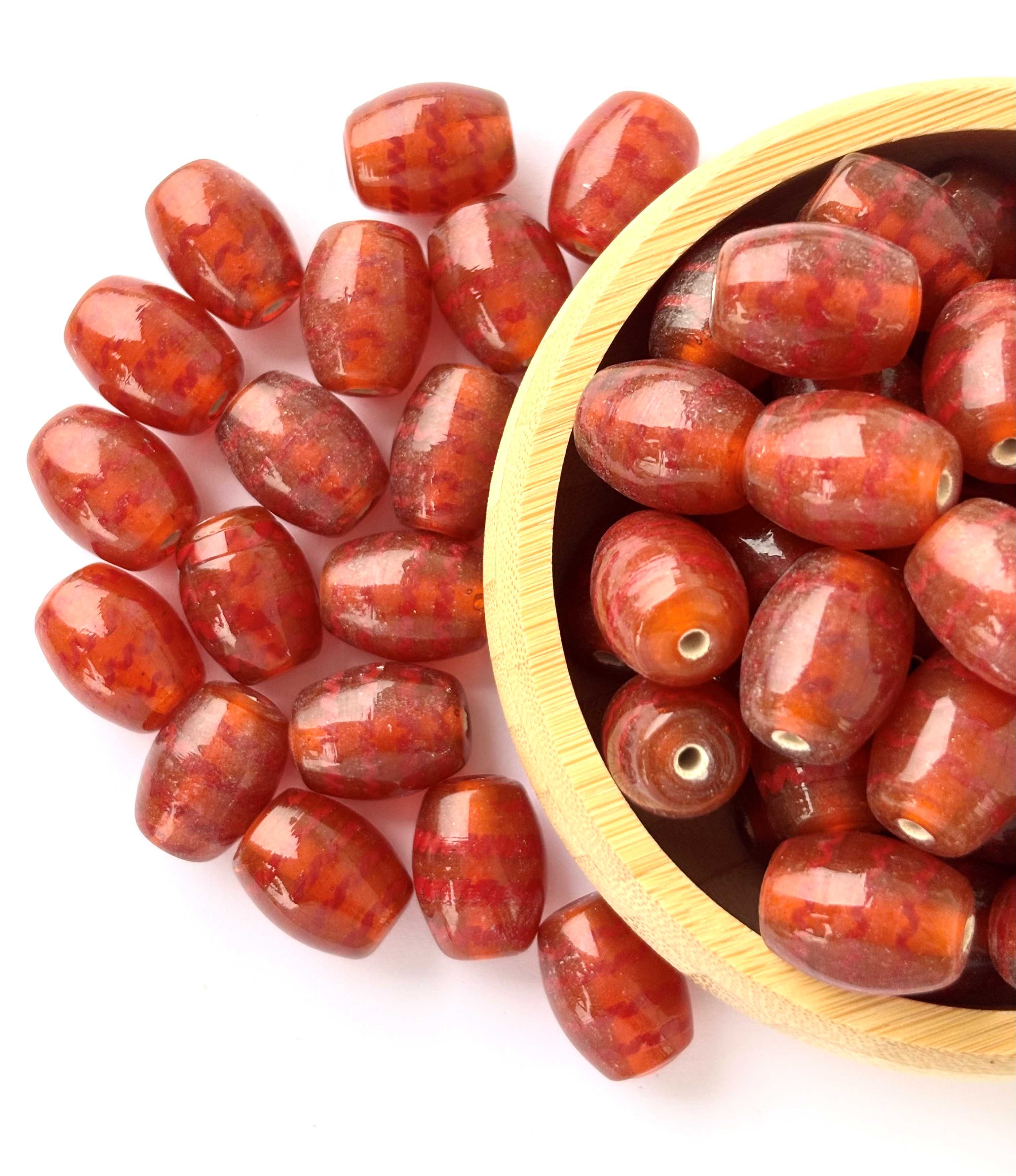 Amber Orange Large Oval Glass Beads