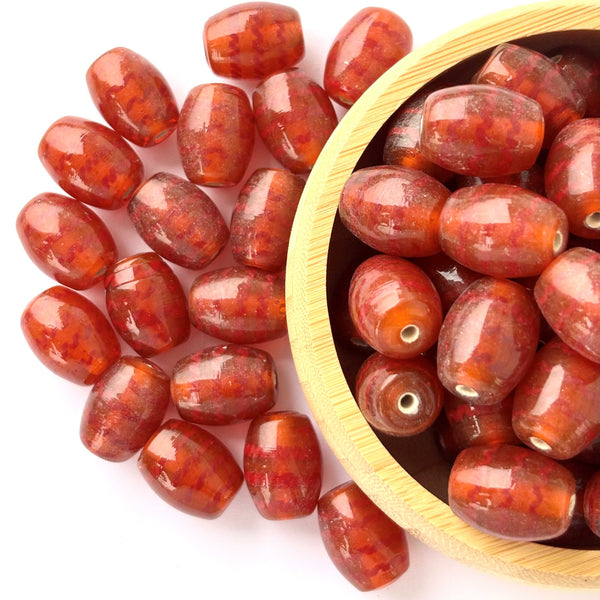 Amber Orange Large Oval Glass Beads