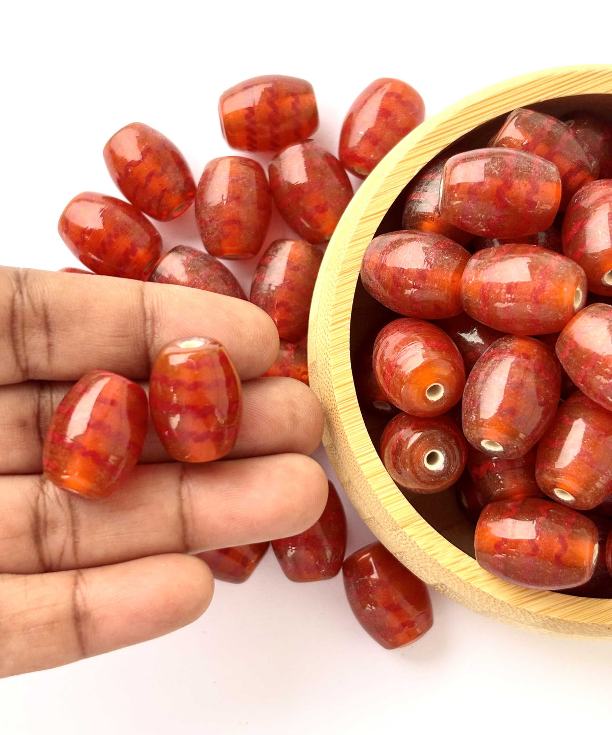 Amber Orange Large Oval Glass Beads
