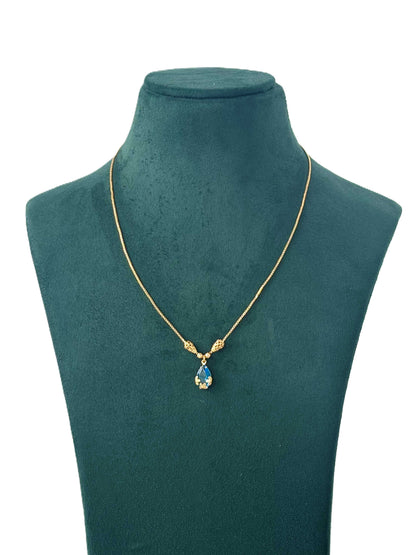 Gold Plated Aqua Blue Teardrop Necklace