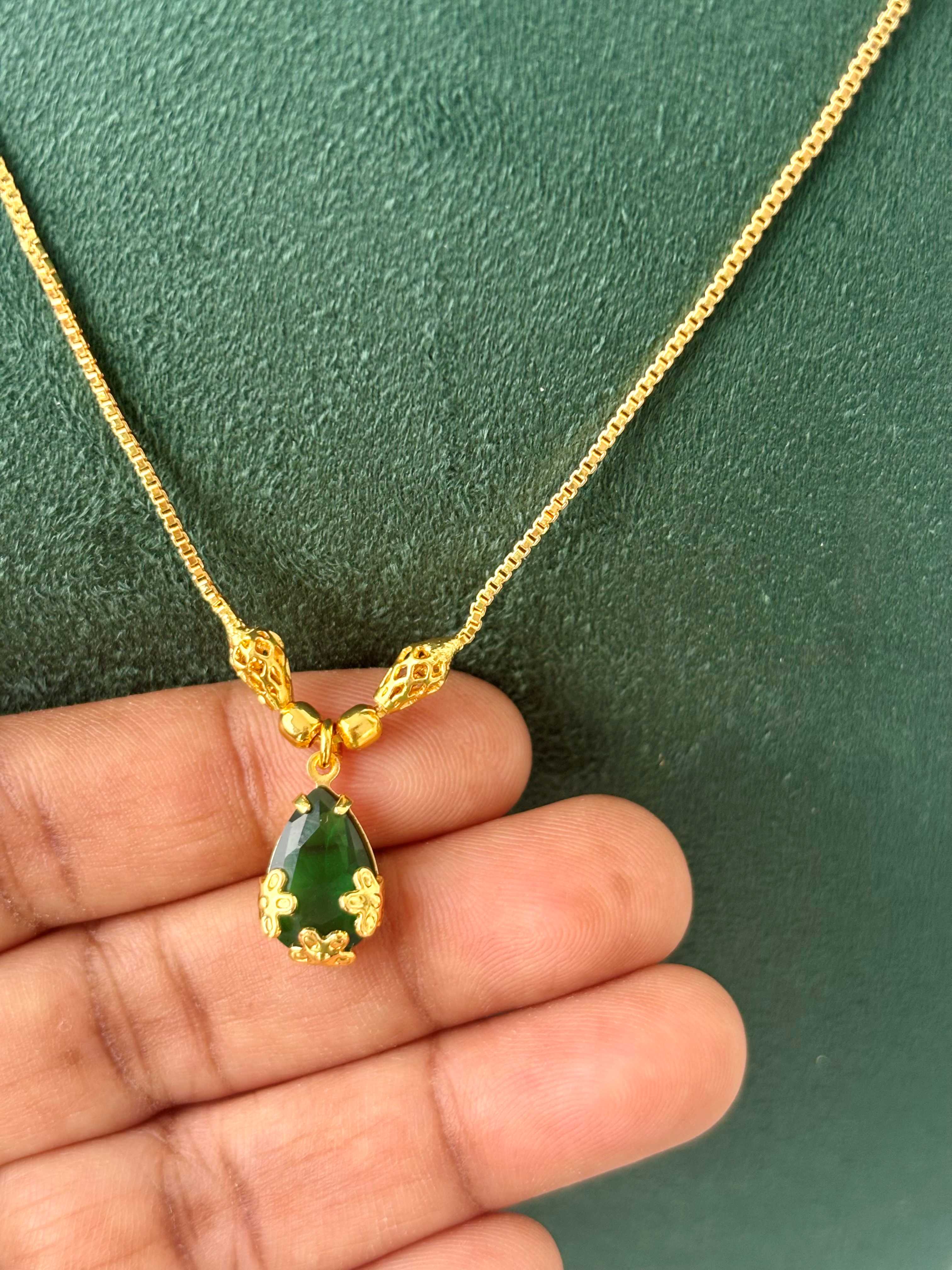 Gold Plated Dark Green Teardrop Necklace