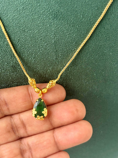 Gold Plated Dark Green Teardrop Necklace