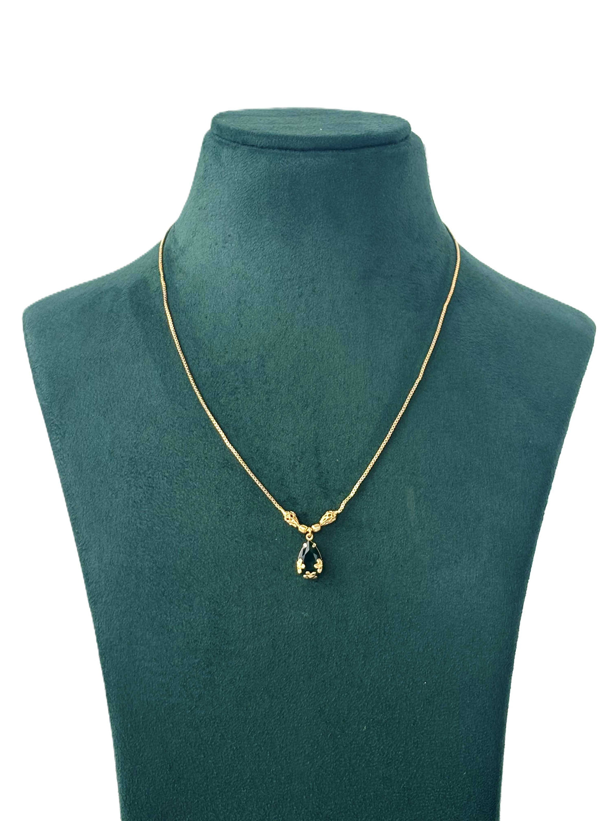 Gold Plated Dark Green Teardrop Necklace