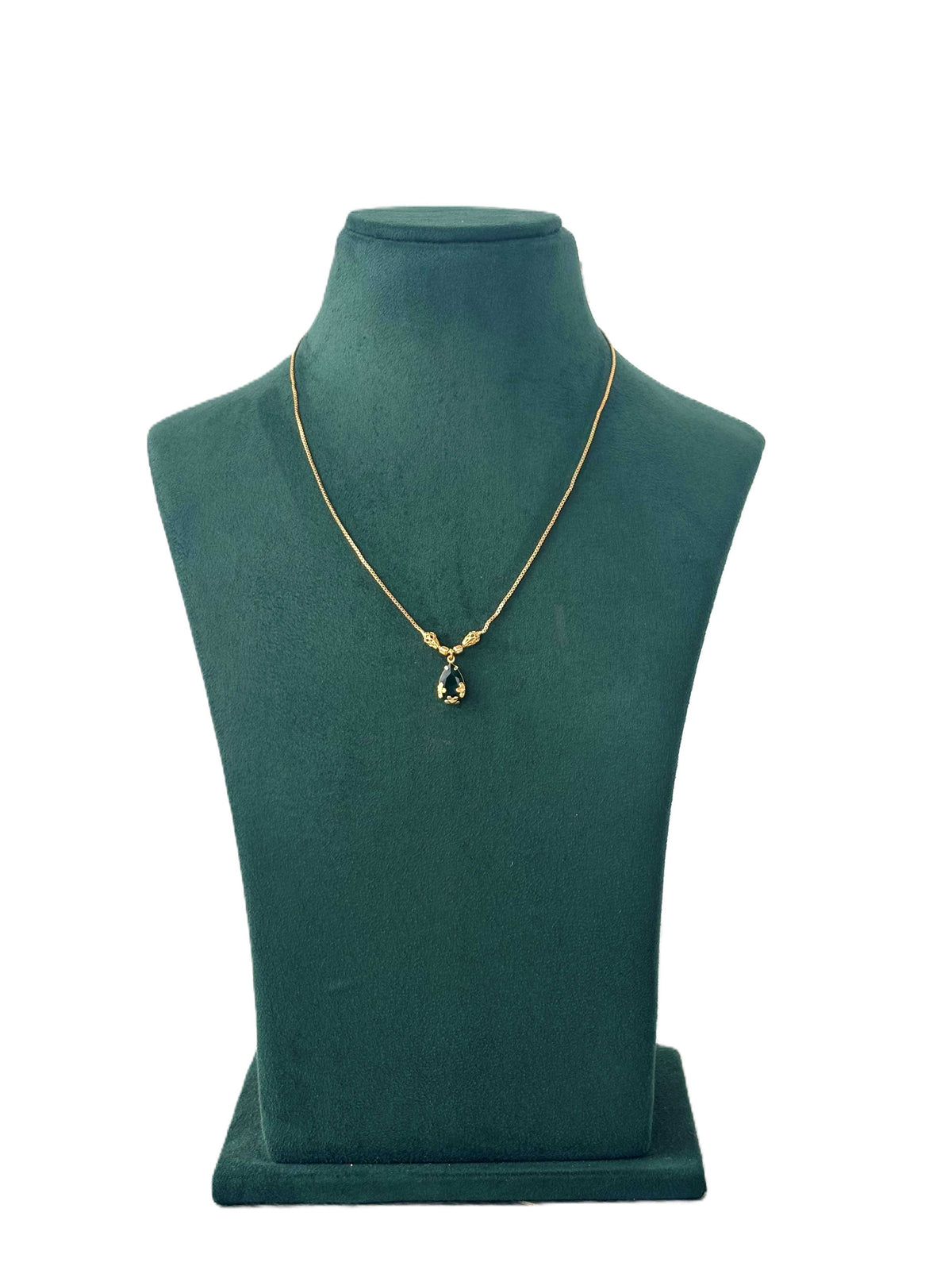 Gold Plated Dark Green Teardrop Necklace