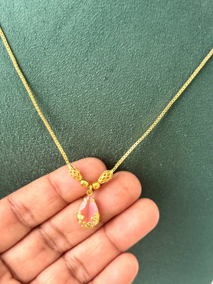 Gold Plated Pink Teardrop Necklace