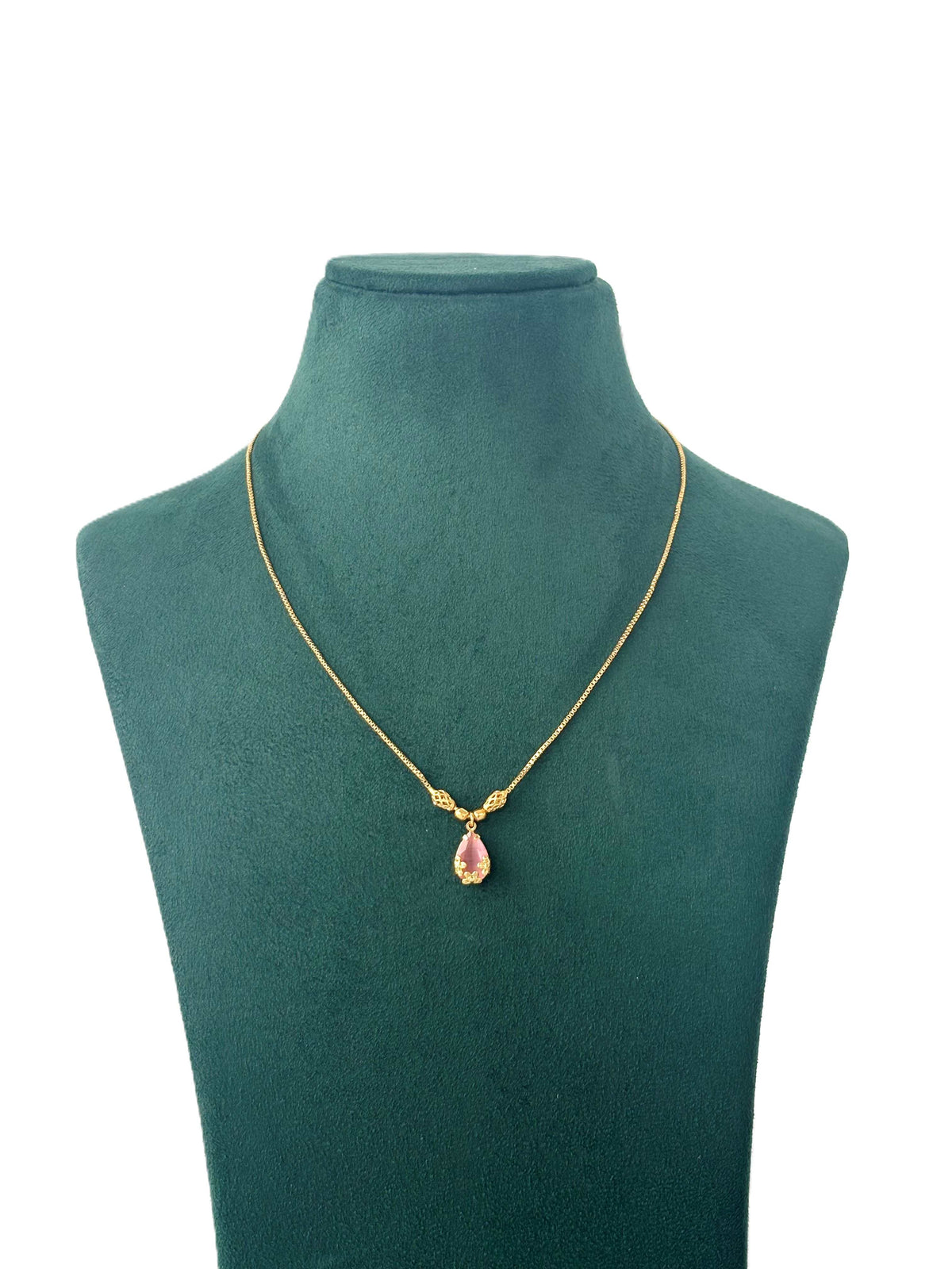 Gold Plated Pink Teardrop Necklace