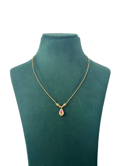 Gold Plated Pink Teardrop Necklace